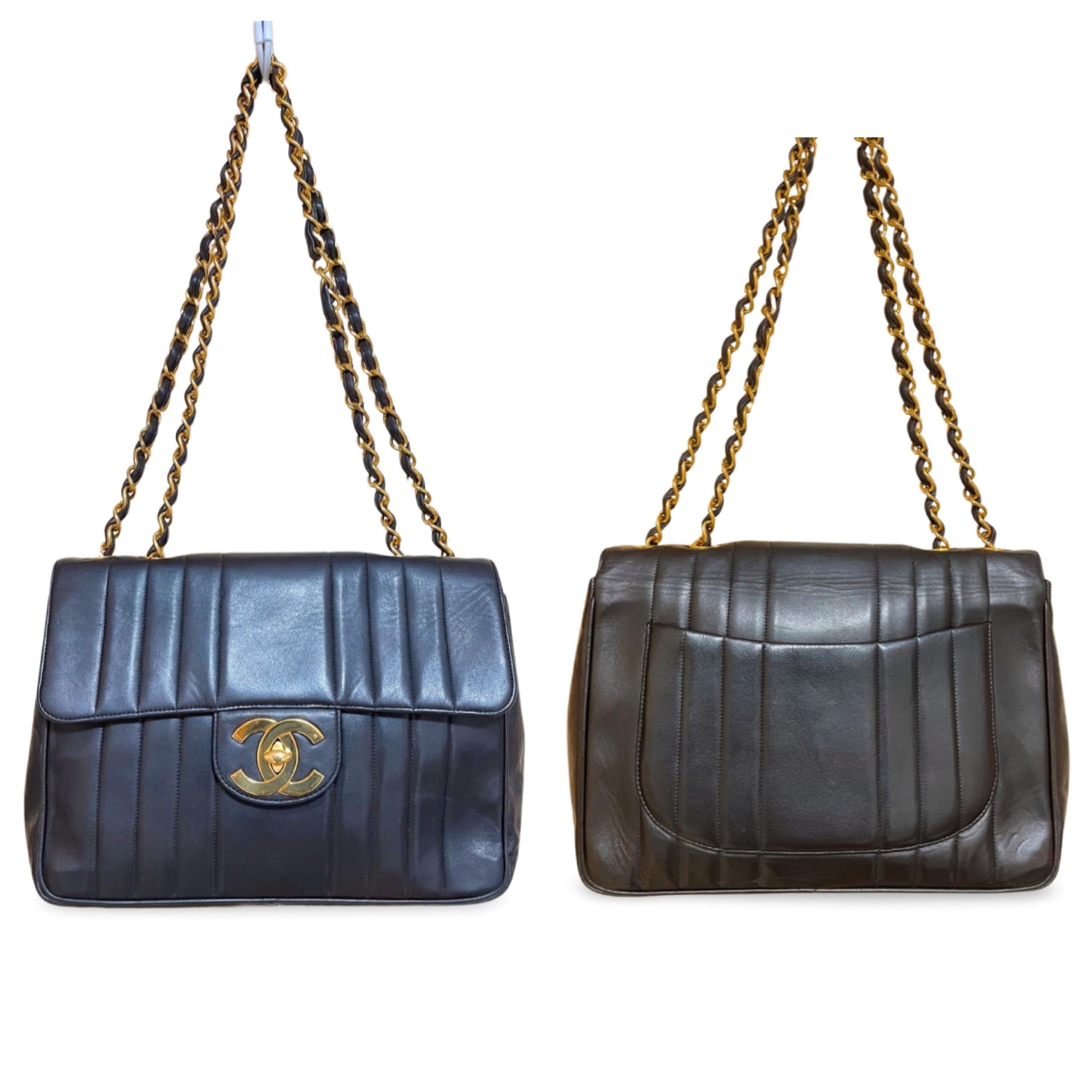 Chanel Vintage CHANEL black lambskin 2.55 classic jumbo bag Size ONE SIZE - 9 Thumbnail