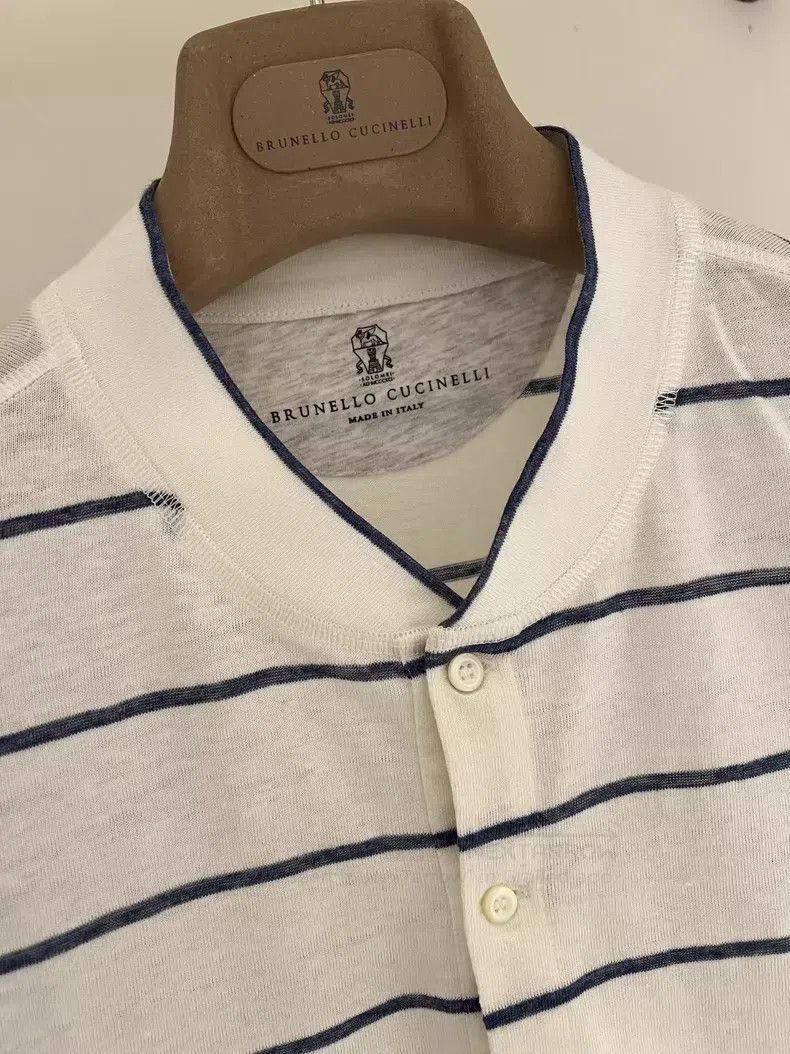Brunello Cucinelli Brunello Cucinelli Men's Striped Button Short Sleeve T-Shi Size US M / EU 48-50 / 2 - 3 Thumbnail