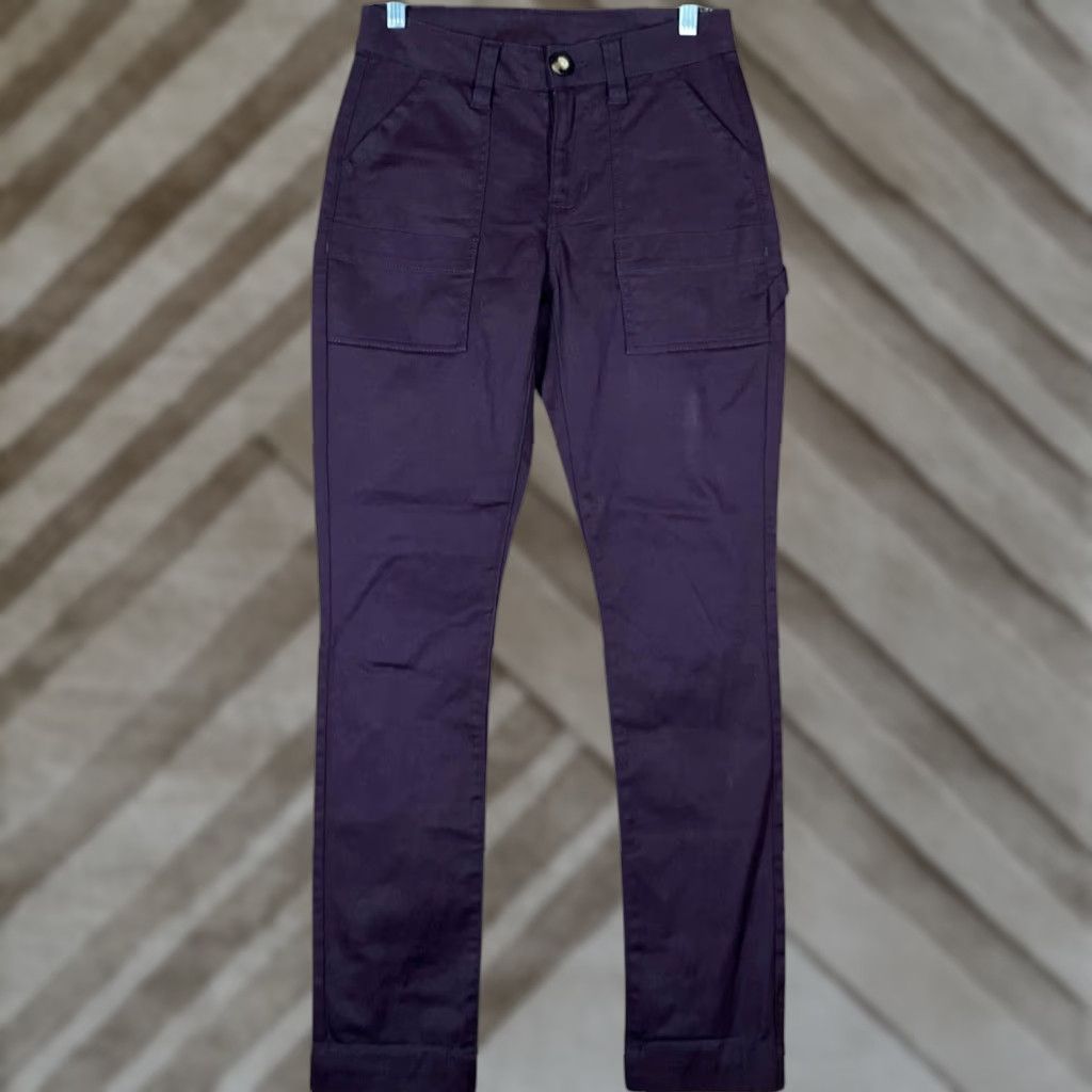 Vintage CAbi The Carpenter Cargo Utility Pants Women 2 Plum Ankle Mid Rise Cotton Spandex Lyocell Solid Size 26" / US 2 / IT 38 - 1 Thumbnail