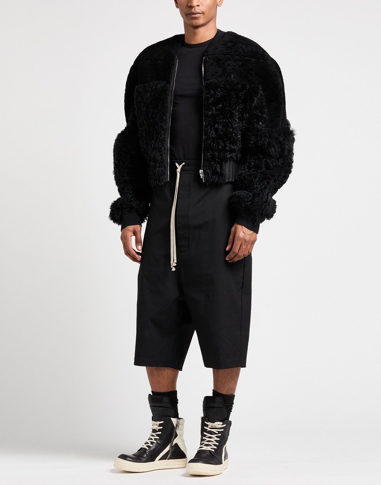 RICK OWENS PORTERVILLE Girdered Shearling Bomber Jacket