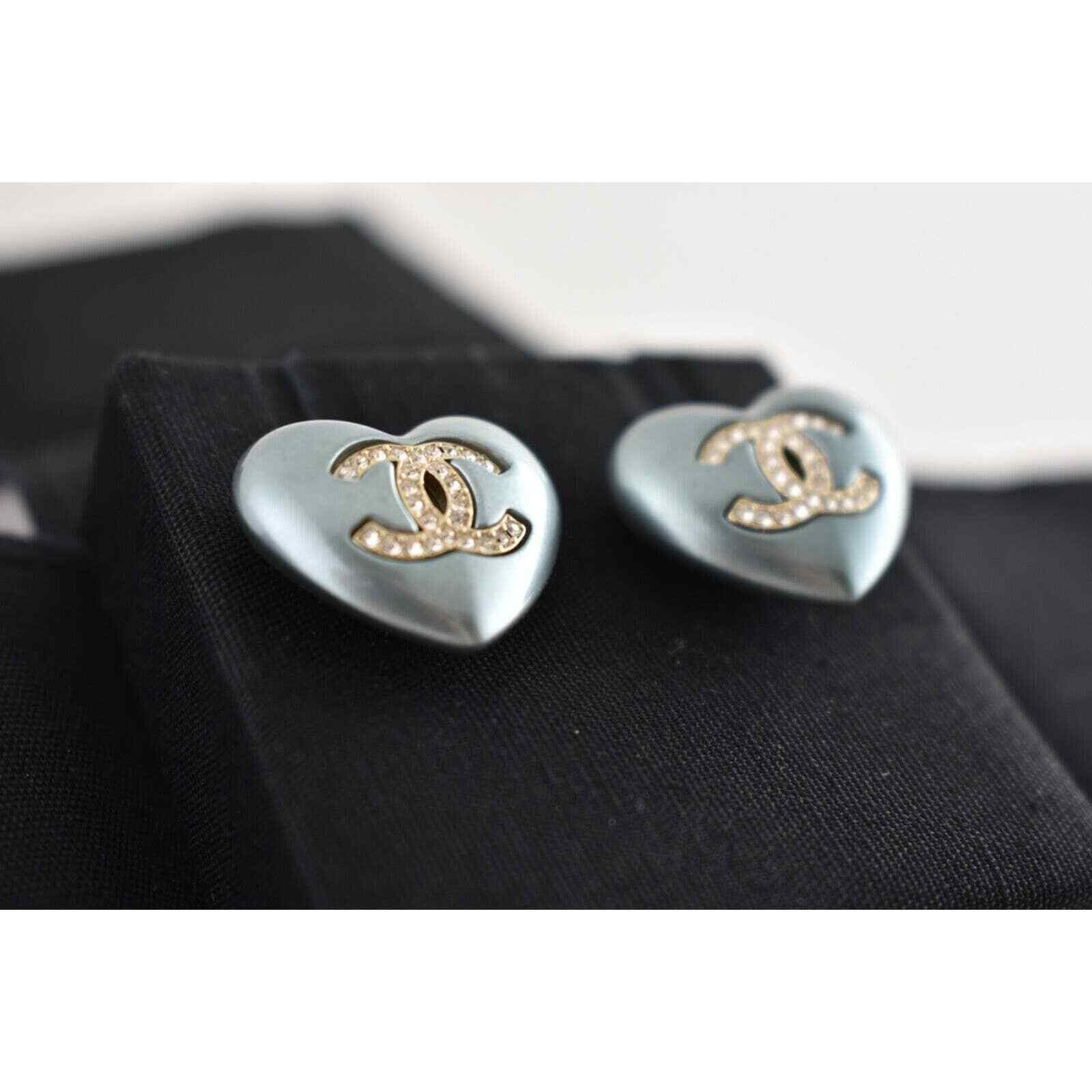 Chanel Chanel Heart Shape Pearly Blue Gold Crystal Stud Earrings Size ONE SIZE - 8 Thumbnail