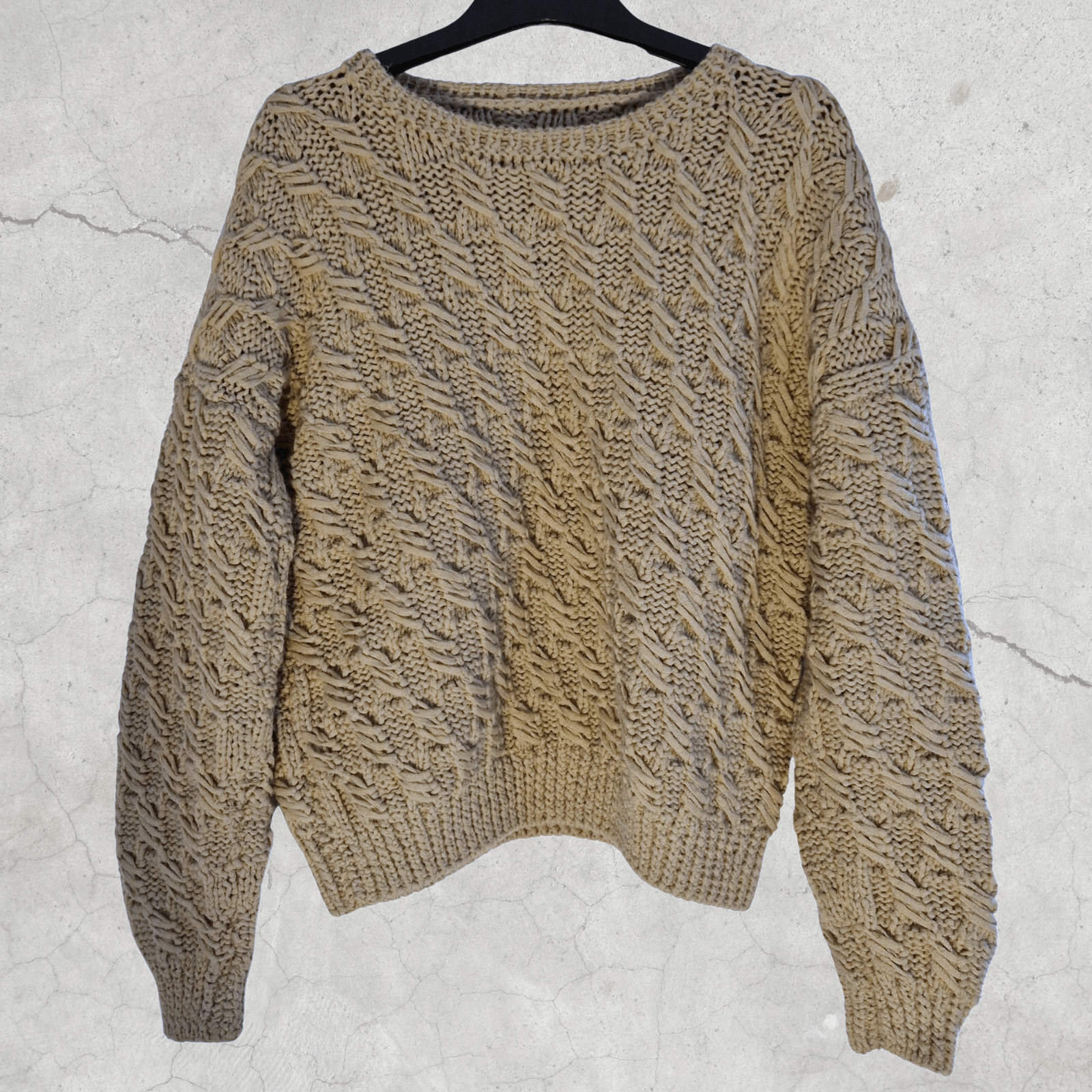 Handmade × Vintage HANDMADE VINTAGE Cable Knit Beige Jumper Chunky Sweater Size M / US 6-8 / IT 42-44 - 2 Thumbnail