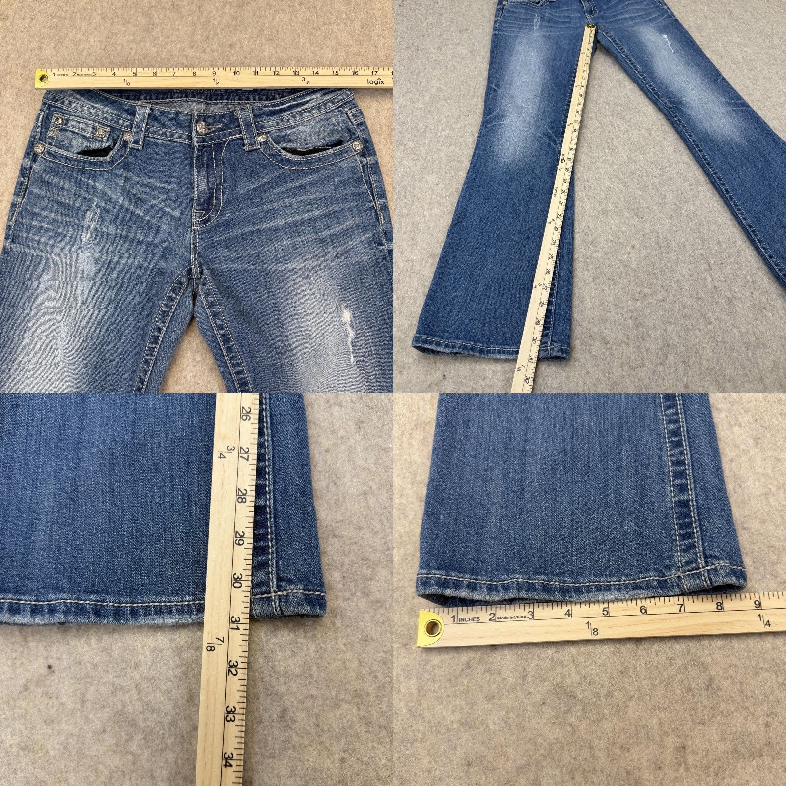 Miss Me Miss Me Bootcut Jeans Womens 31 Distressed Pockets Rhinestone Denim Blue 31 Inseam Jeans Women Bling VINTAGE Size 24" / US 00 / IT 34 - 8 Thumbnail