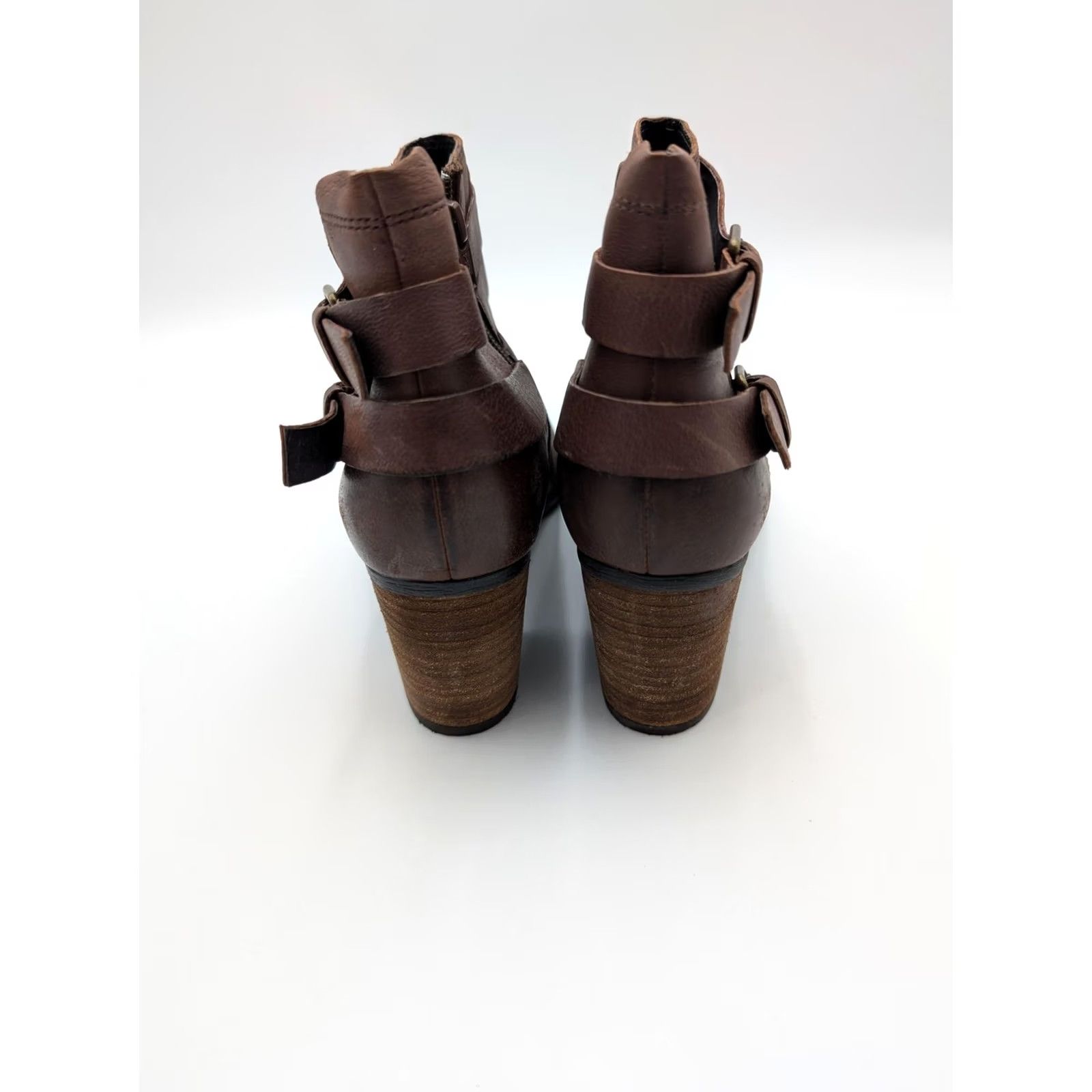 Vintage Josef Seibel Boots Womens 6.5 Brown Leather Strappy Ankle Bootie Block Heel Shoe Size US 7 / IT 37 - 3 Thumbnail