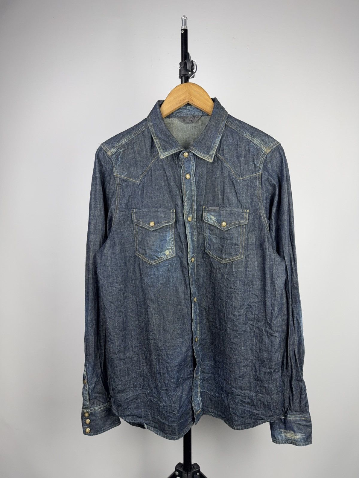 Diesel 00s Vintage Diesel Western Denim Shirt Faded Blue Cotton Size US L / EU 52-54 / 3 - 1 Thumbnail