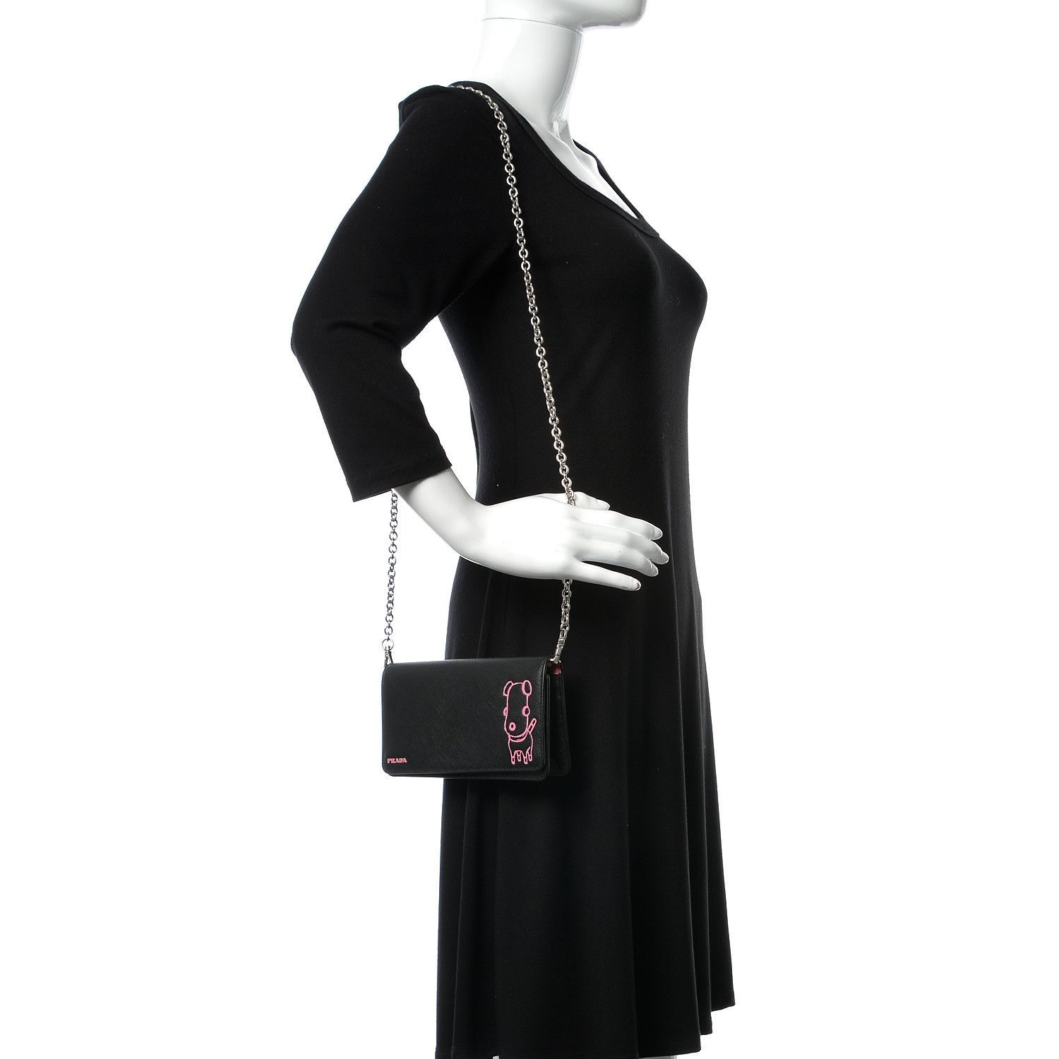 Prada PRADA Pradamalia black pink Saffiano leather chain wallet Size ONE SIZE - 2 Thumbnail