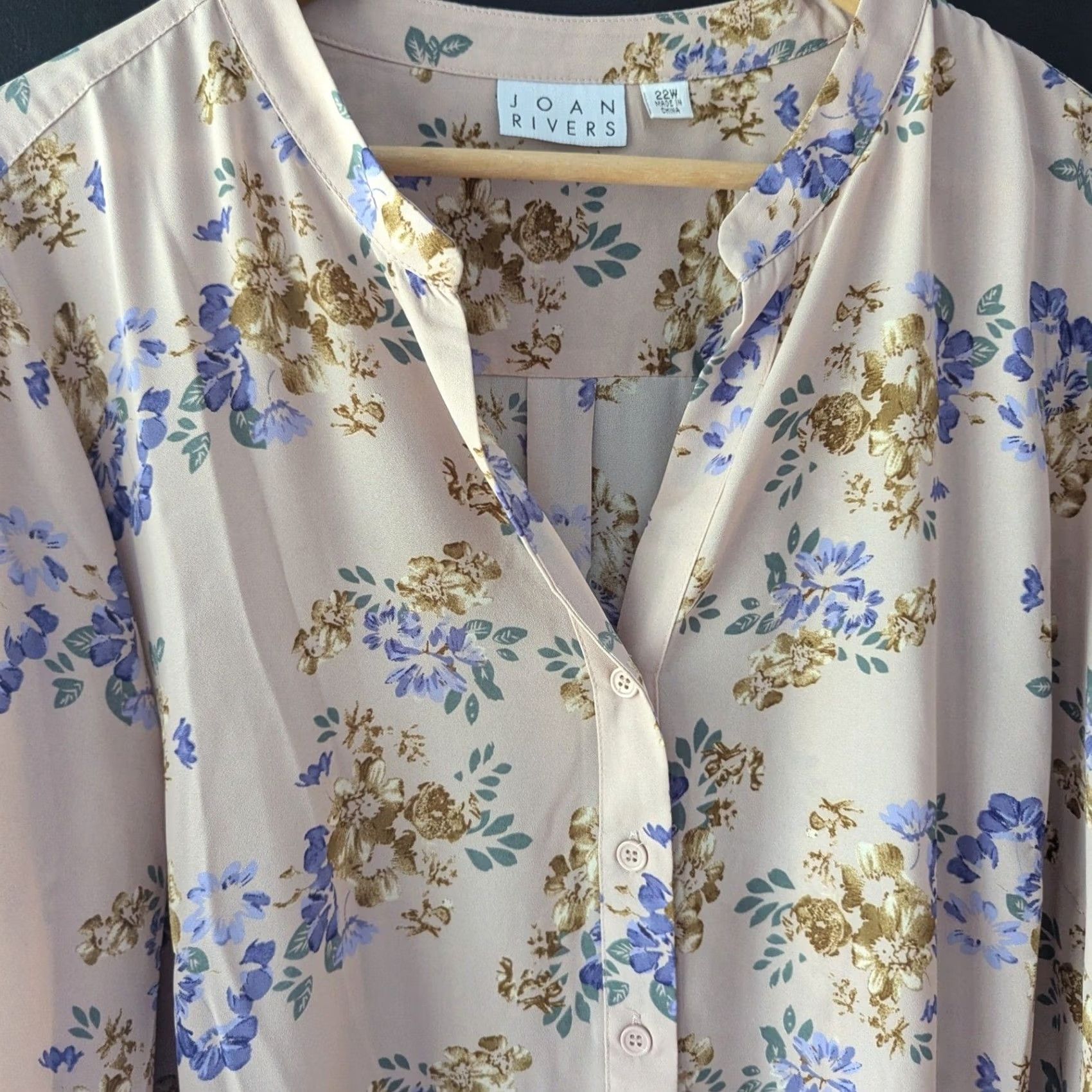 Vintage Joan Rivers Floral 3/4 Tie Sleeve Button Front Tunic Blush Pink Lavender Sz 22W Size 3XL / US 20-22 - 4 Thumbnail