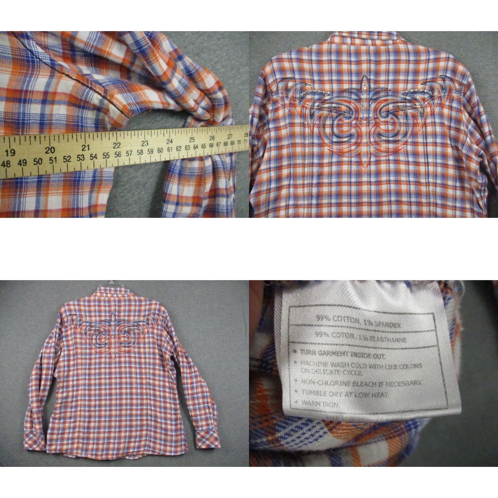 Ariat ARIAT Shirt Western Pearl Snap XL Women Blue Orange Plaid Beaded Button-Up # Cowgirl Casual Size XL / US 12-14 / IT 48-50 - 8 Thumbnail