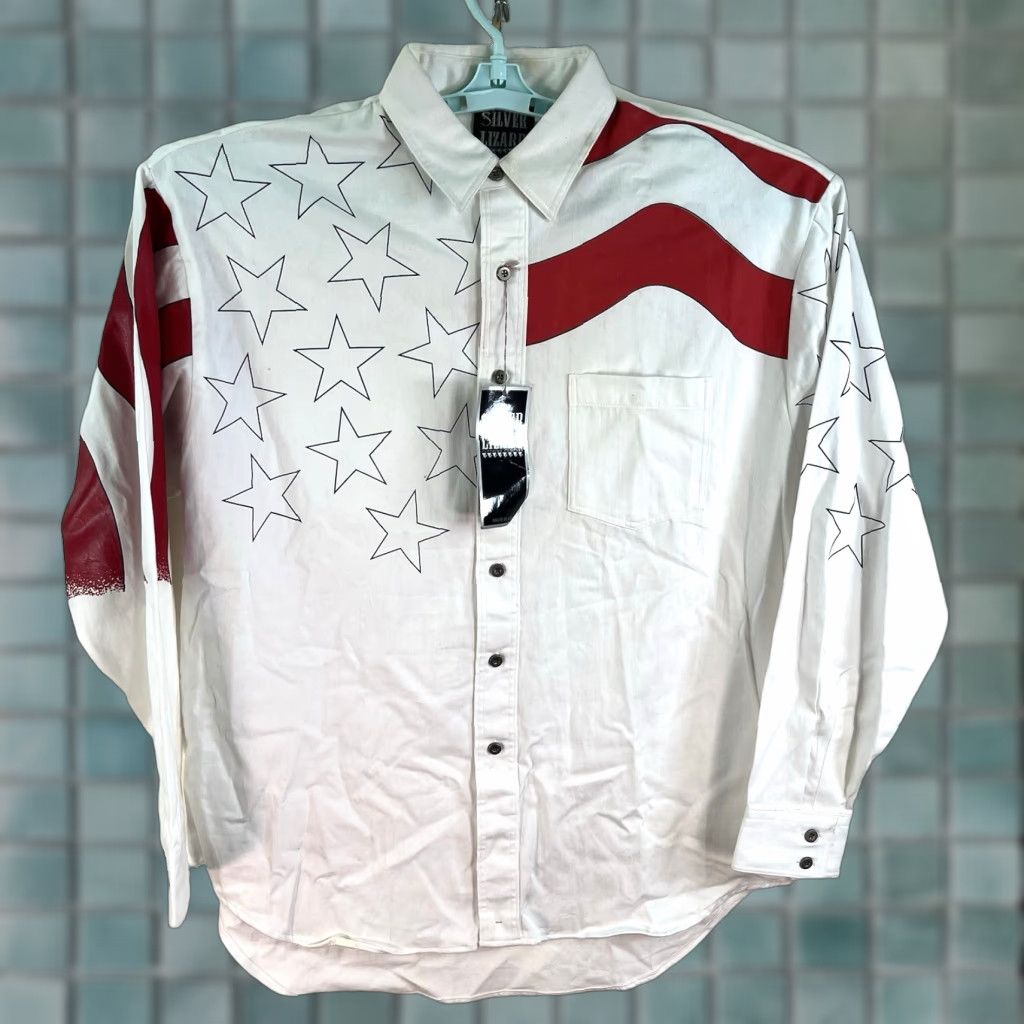 Vintage Vintage Western USA Flag Cotton Button-Up Shirt Mens Size Large White All Seasons Size US L / EU 52-54 / 3 - 1 Thumbnail