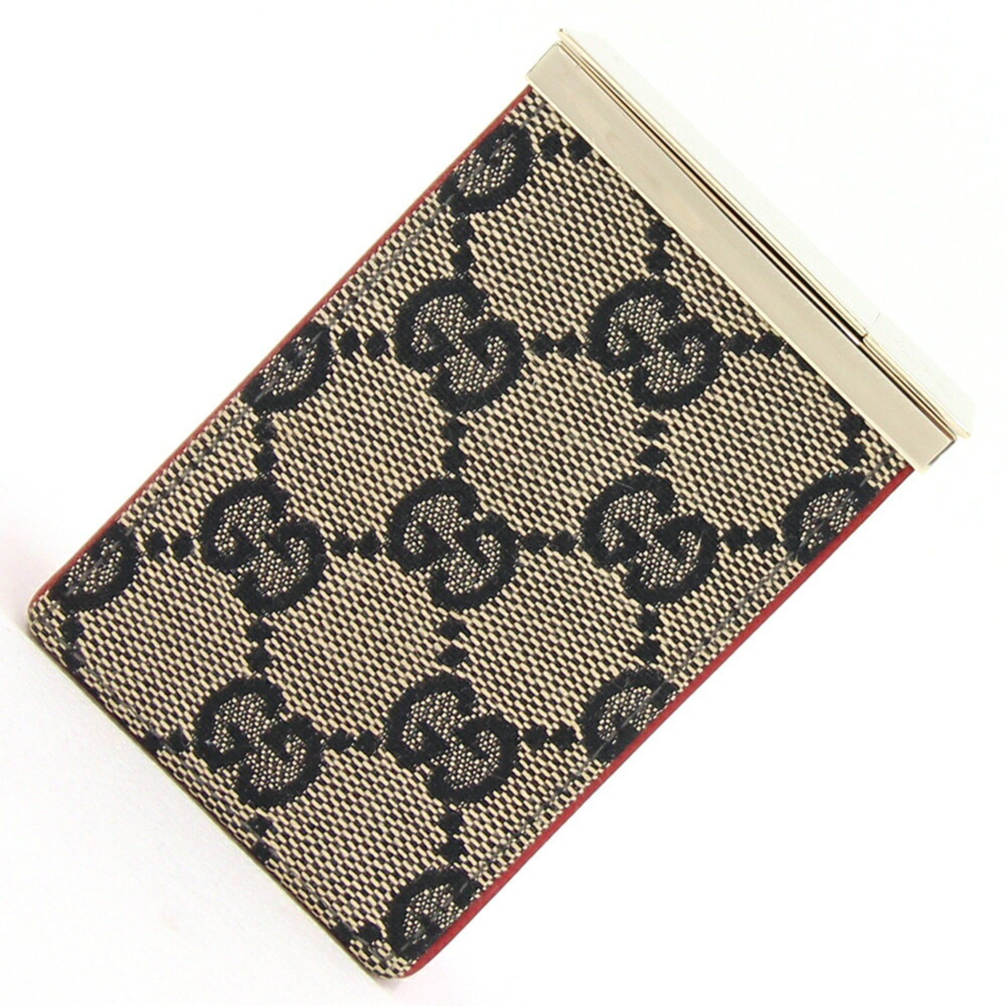 image of Gucci Cigarette Case 123033 Red Black Beige Leather Canvas Gucci, Women's