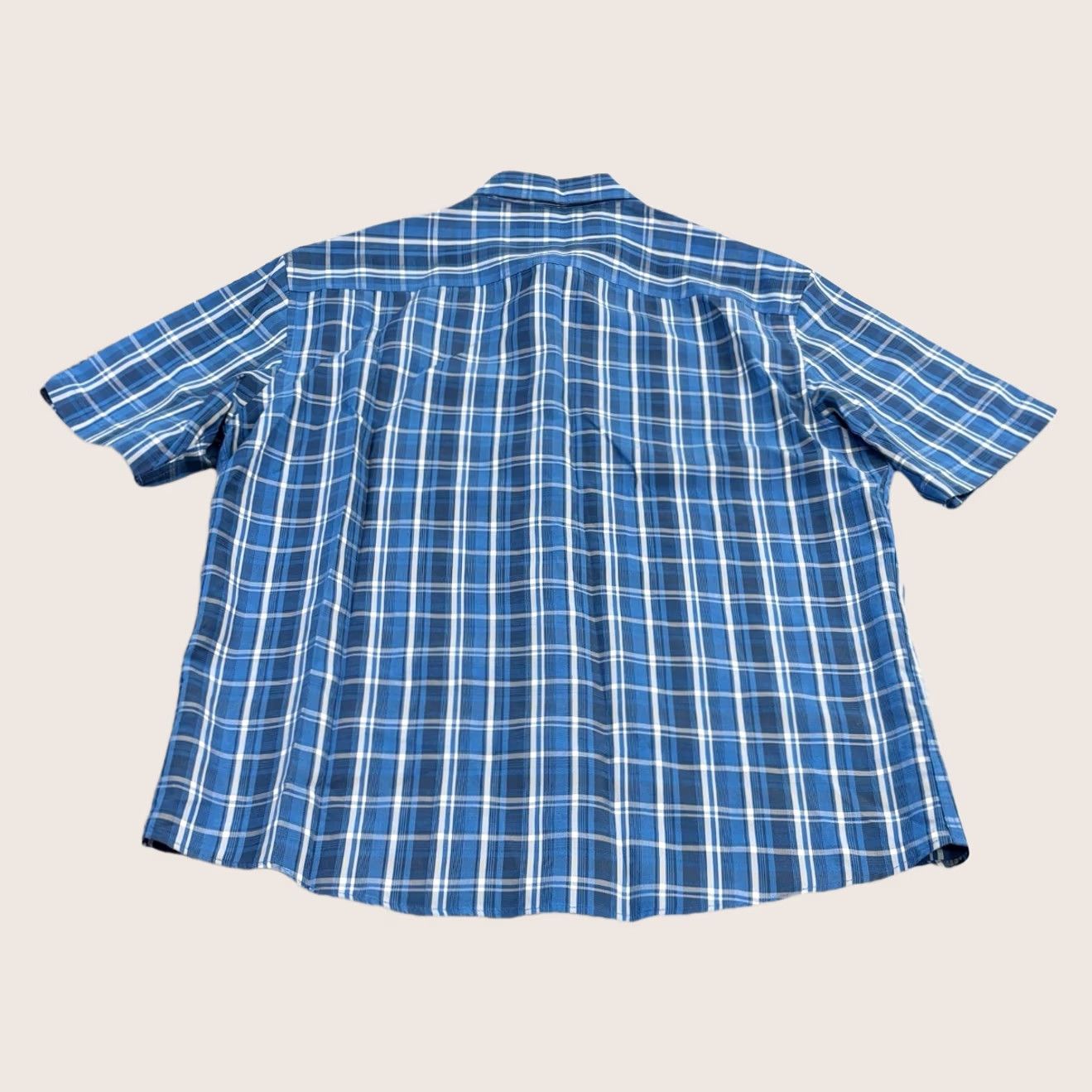 Marks & Spencer VINTAGE: No — M&S shirt blue check short sleeve, regular fit, easy care, polyester modal, button-up, Men, M Size US M / EU 48-50 / 2 - 1 Thumbnail
