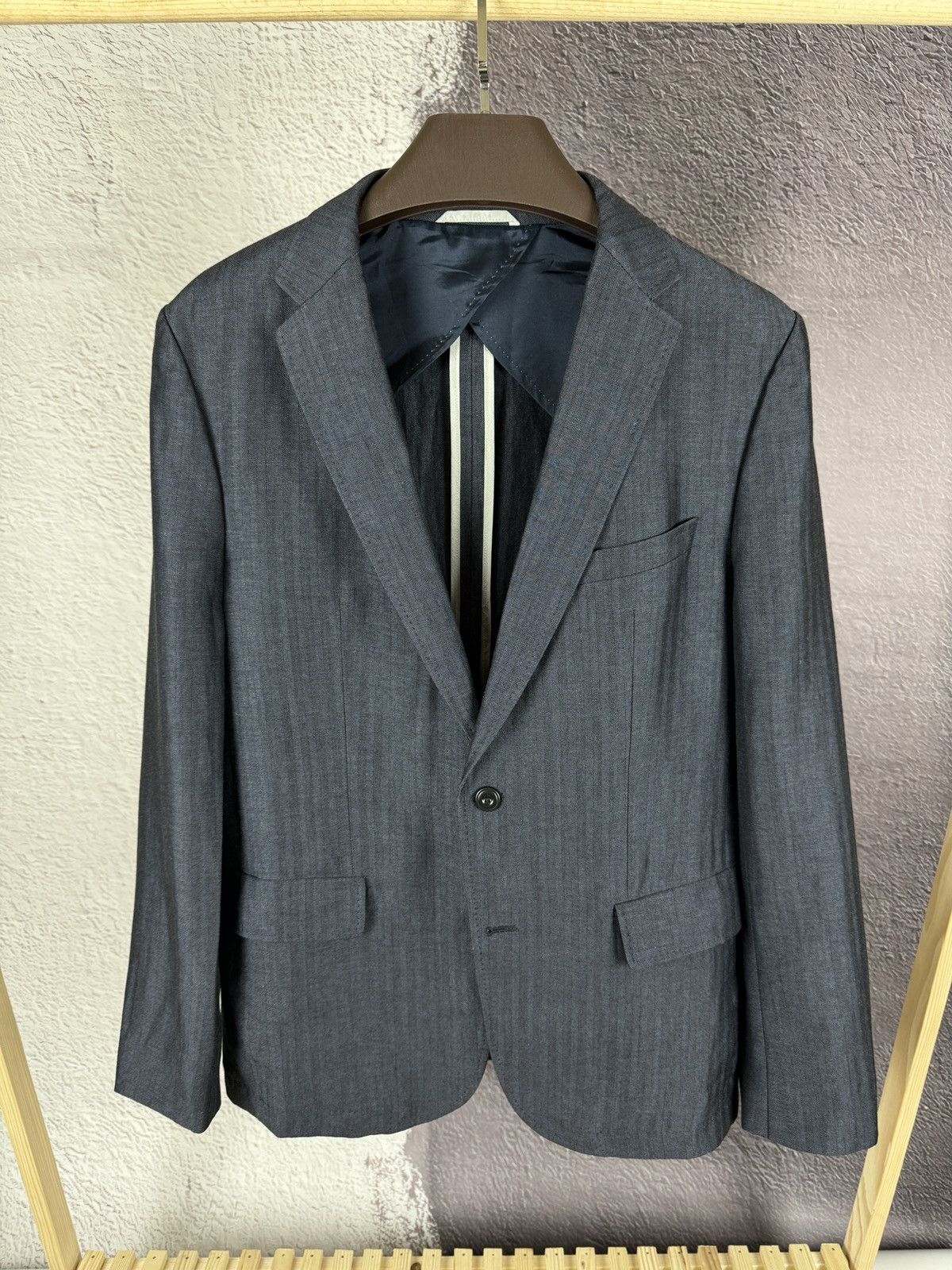 Colombo × Hugo Boss Hugo Boss x Colombo wool linen herringbone unlined blazer Size 42R - 2 Thumbnail