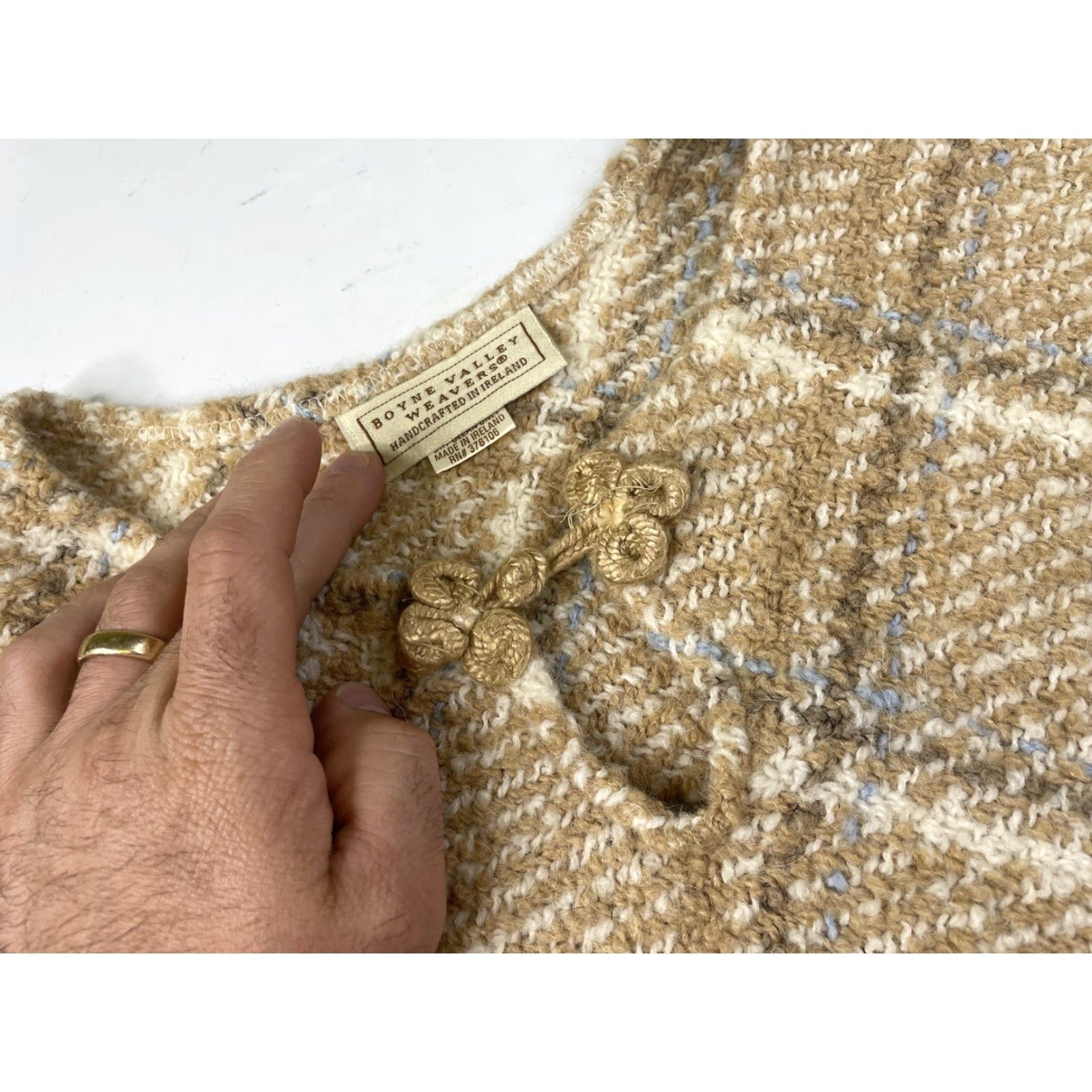 Vintage boyne valley weavers Cape Ireland Wool Fringe Knit One Size Plus Beige Size ONE SIZE - 4 Thumbnail