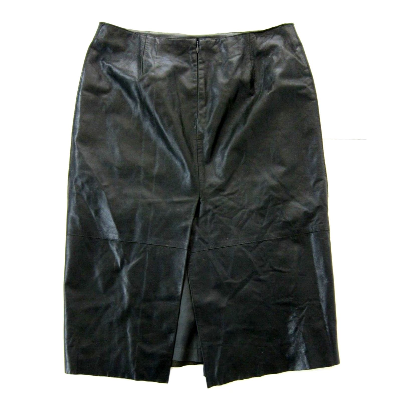Kenneth Cole Kenneth Cole New York Black Leather Midi Pencil Straight A-Line Skirt Women 8 Size 30" / US 8 / IT 44 - 2 Thumbnail