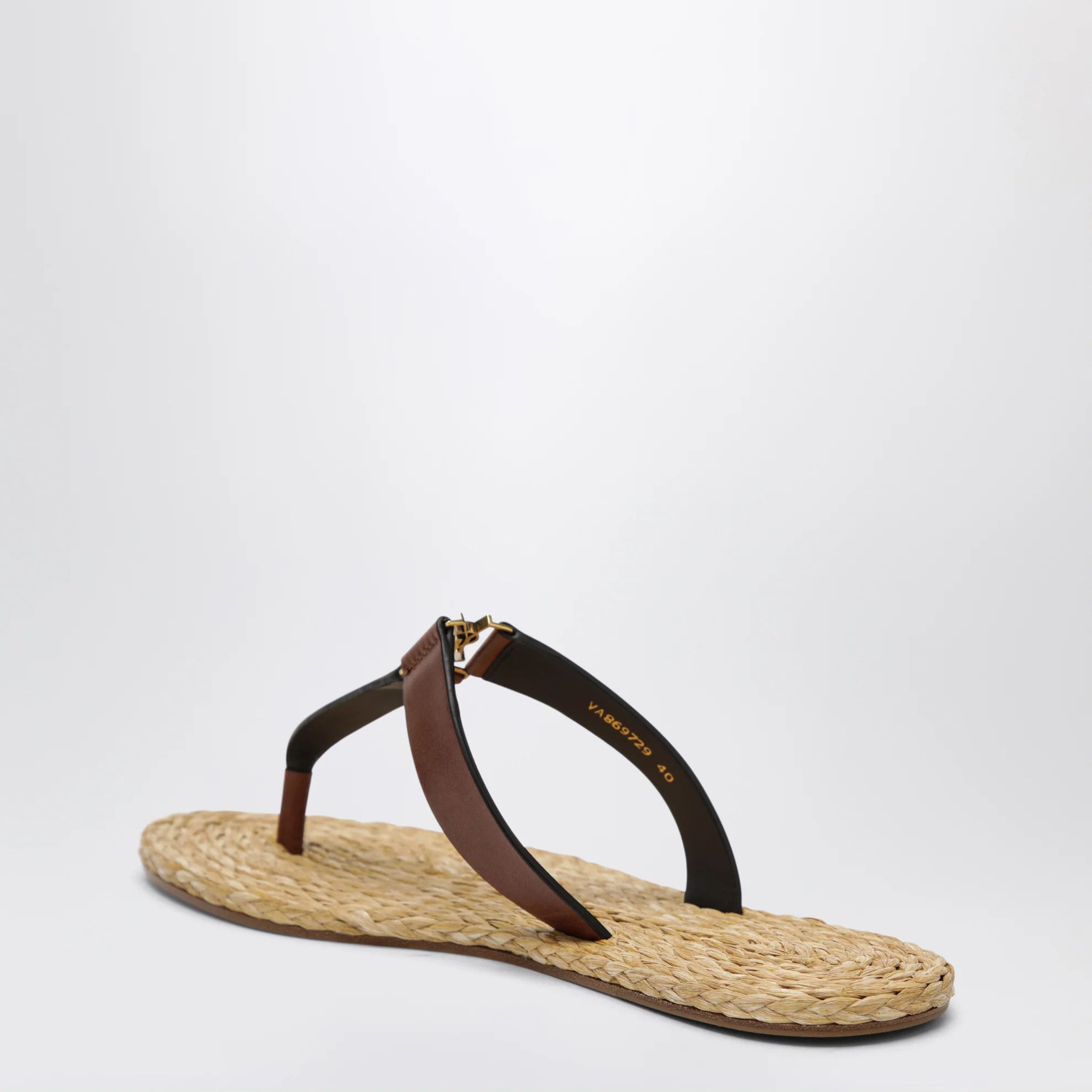Saint Laurent Paris o1d2blof0526 Leather Thong Slippers in Brown/Beige Size US 9 / IT 39 - 4 Thumbnail