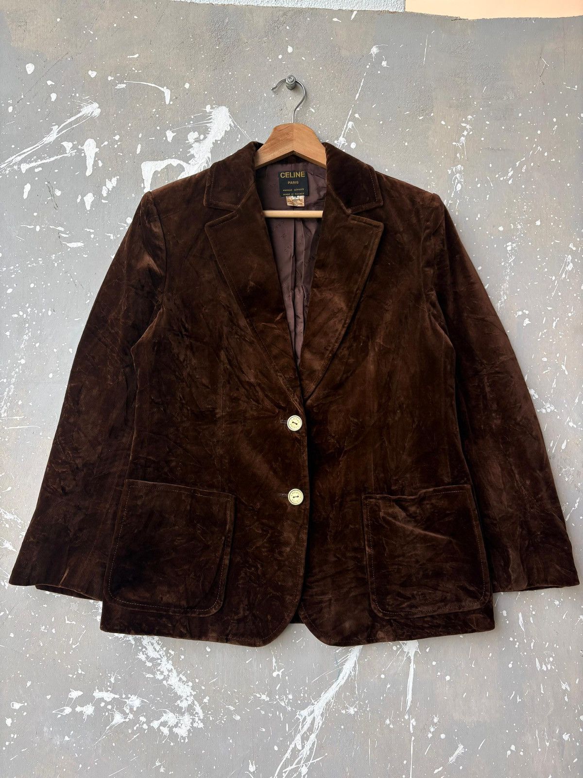 Celine RARE‼️ Vintage 70s Monogram Céline Paris Brown Velvet Blazer Size US M / EU 48-50 / 2 - 14 Thumbnail