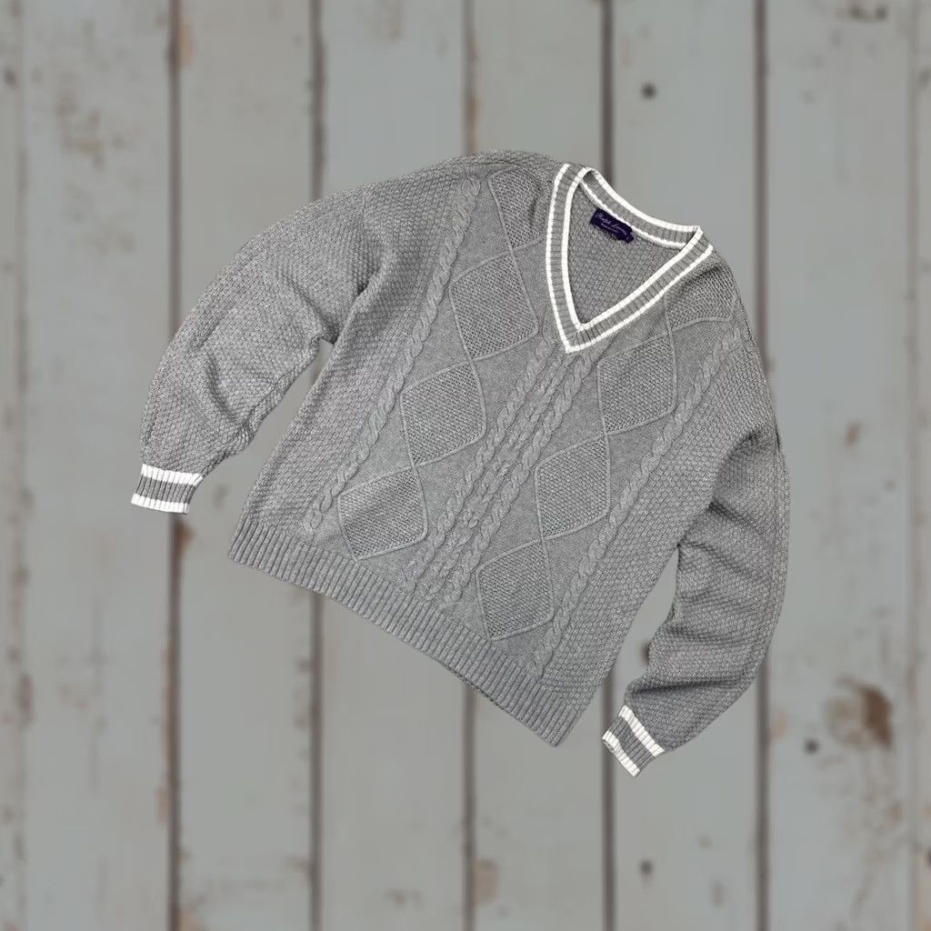 Ralph Lauren Purple Label Ralph Lauren Purple Label Men Sweater L Gray V Neck Cable Knit Silk Pullover Casual Size US L / EU 52-54 / 3 - 1 Thumbnail