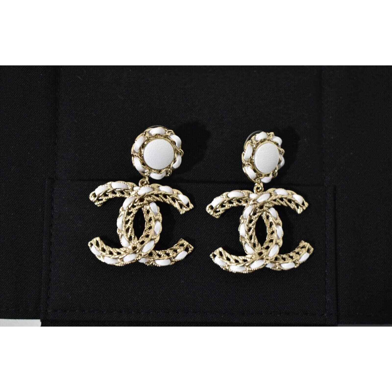 Chanel Chanel Leather Gold CC Logo Dangle Drop Statement Earrings Size ONE SIZE - 5 Thumbnail