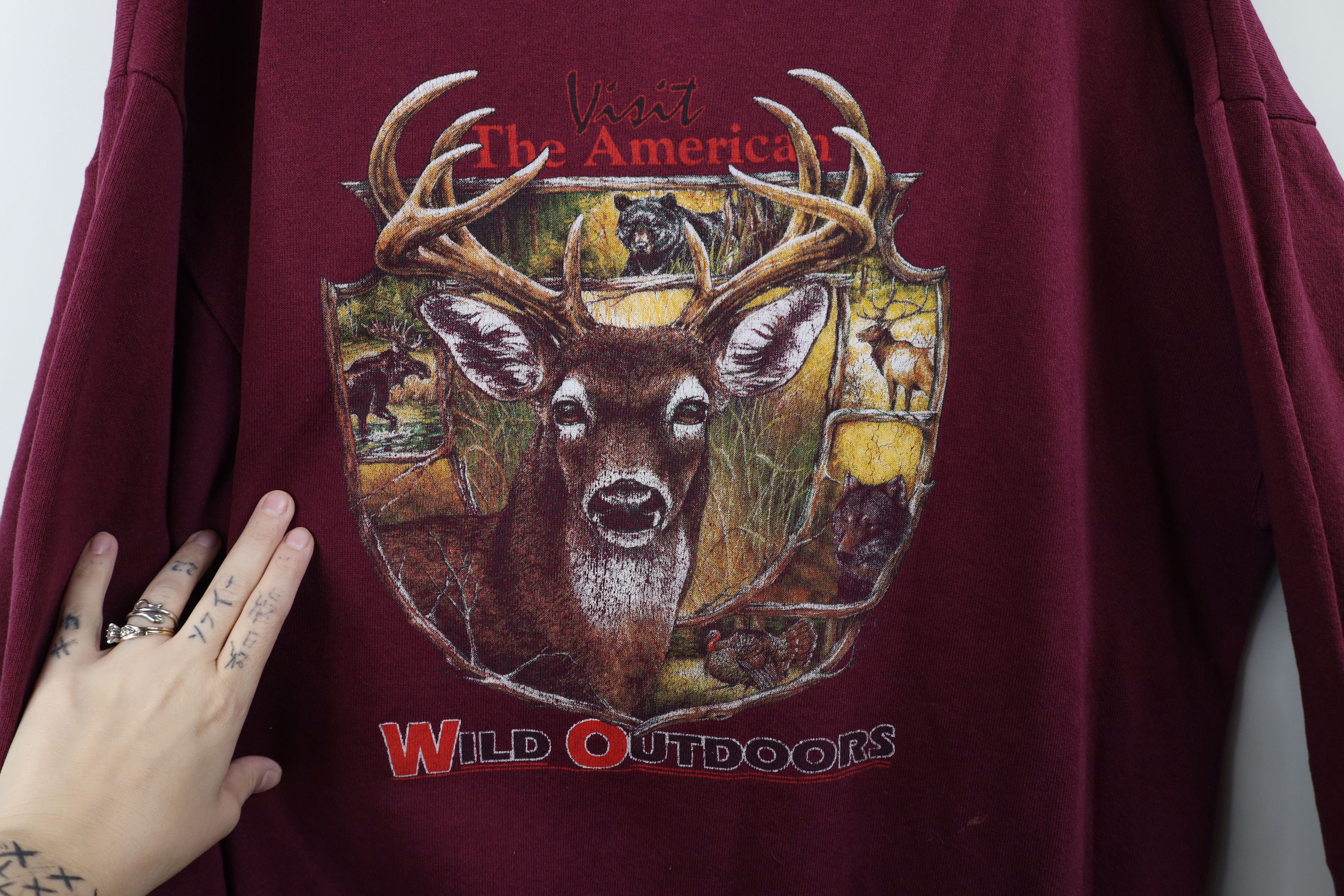 Vintage Vintage 90s Streetwear Outdoors Deer Sweatshirt USA Red Size US XXL / EU 58 / 5 - 4 Thumbnail