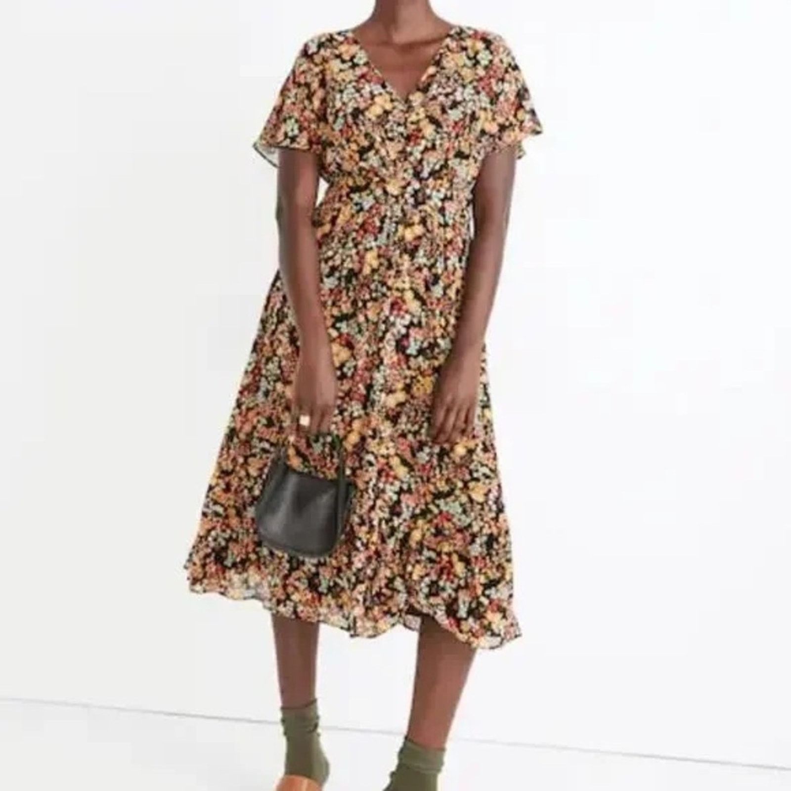 Madewell Madewell Dolman Sleeve Ruffle Hem Floral Midi Dress Womens 0 Size XS / US 0-2 / IT 36-38 - 1 Thumbnail