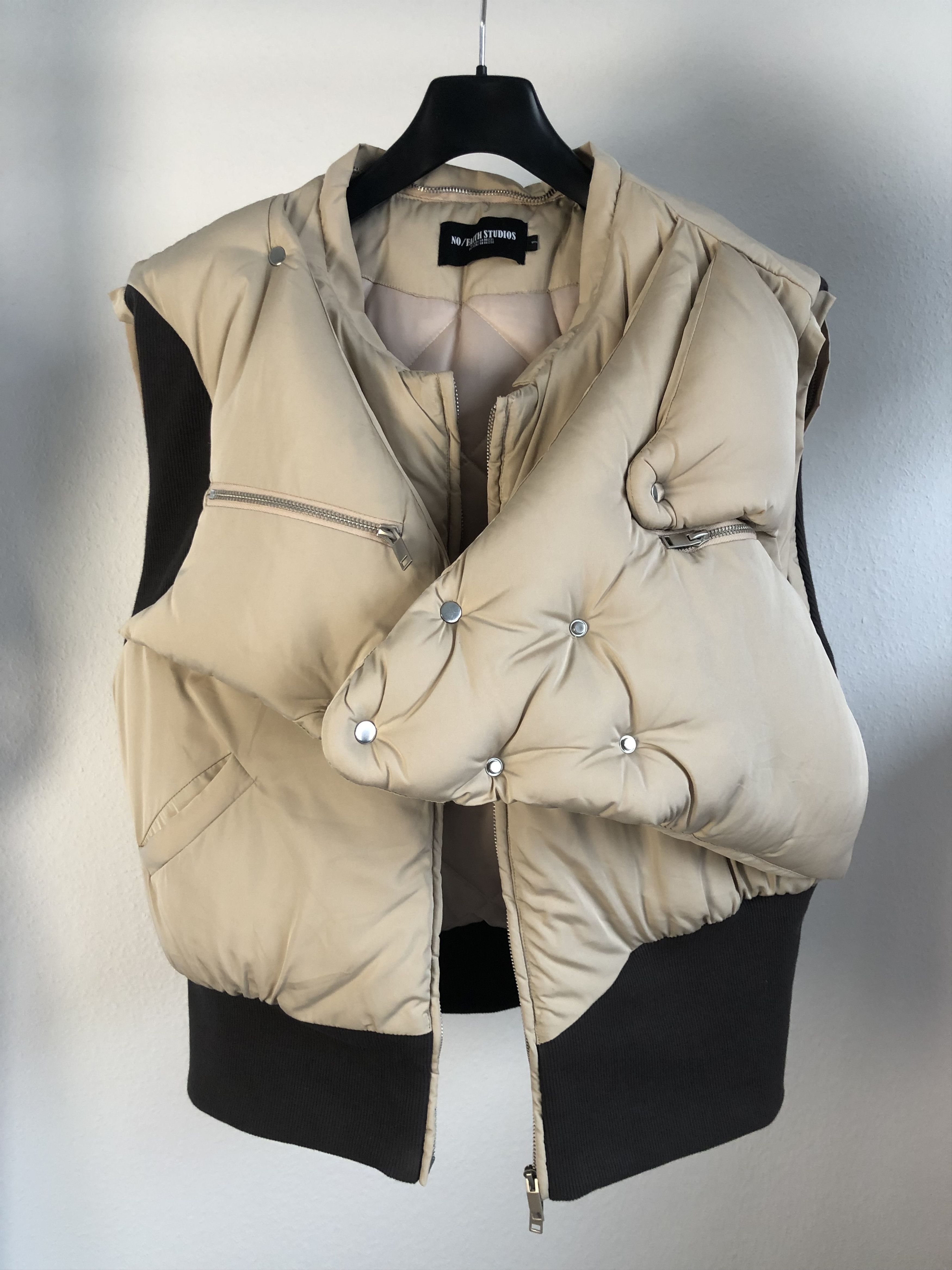 image of No Faith Studios Moon Puffer Jacket Vest "small" By "nofaith Studios" in Beige, Men's