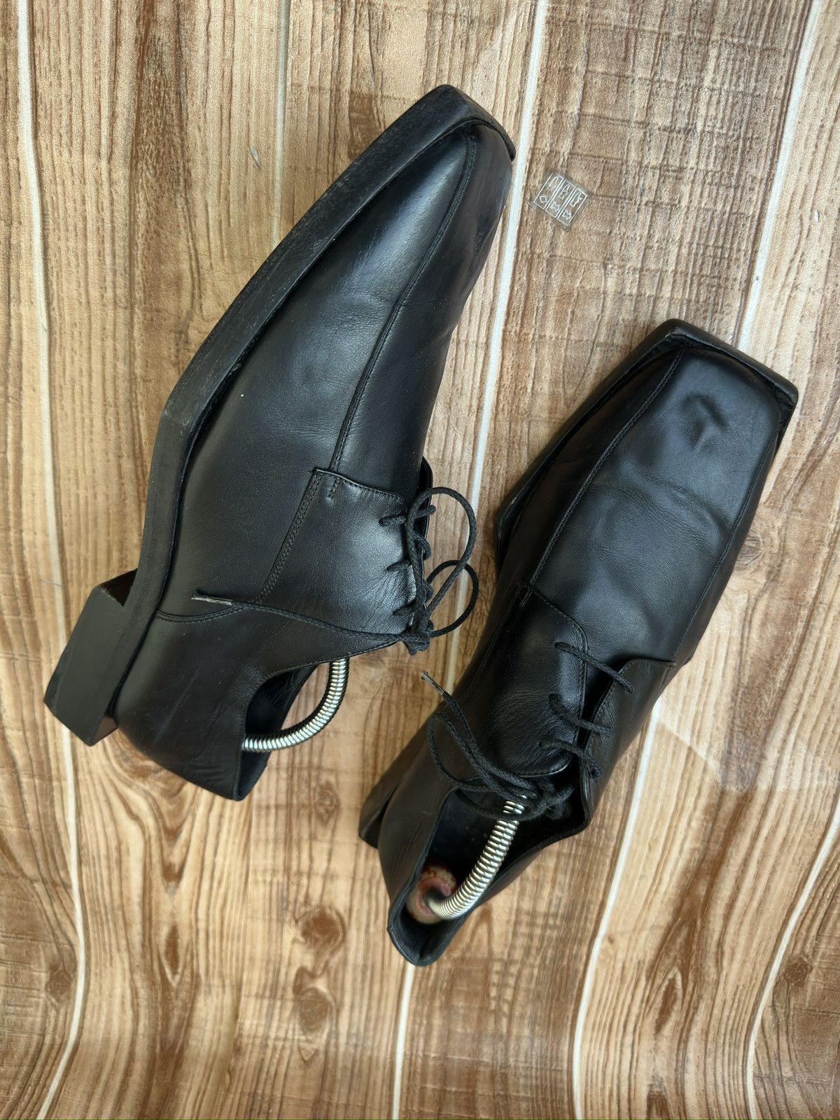 Balenciaga Block Rim Black Leather Square Derby Shoes