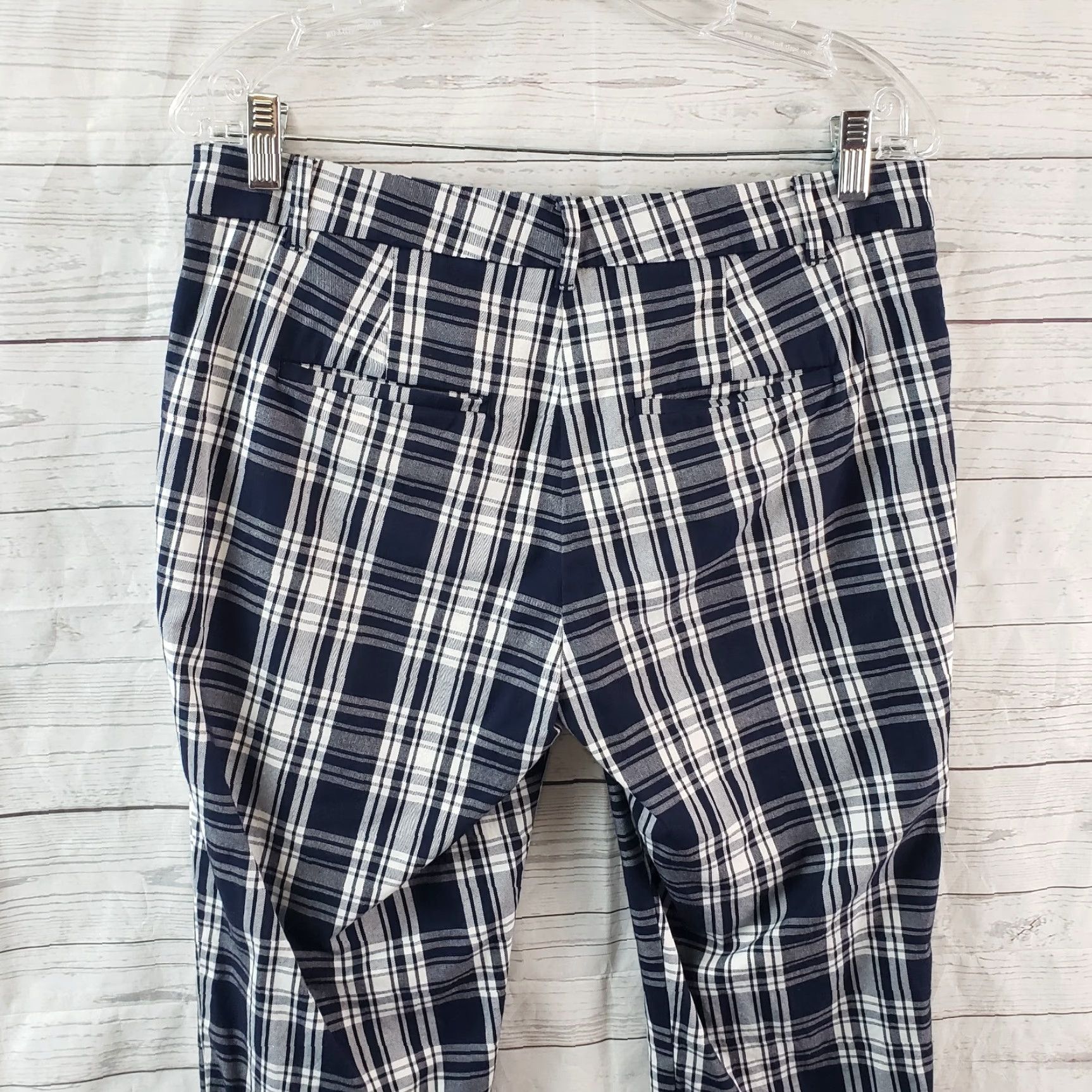 Ann Taylor Ann Taylor Womens Cropped Pants Sz 6 Blue White Plaid Mid Rise Cotton Blend Size 28" / US 6 / IT 42 - 4 Thumbnail