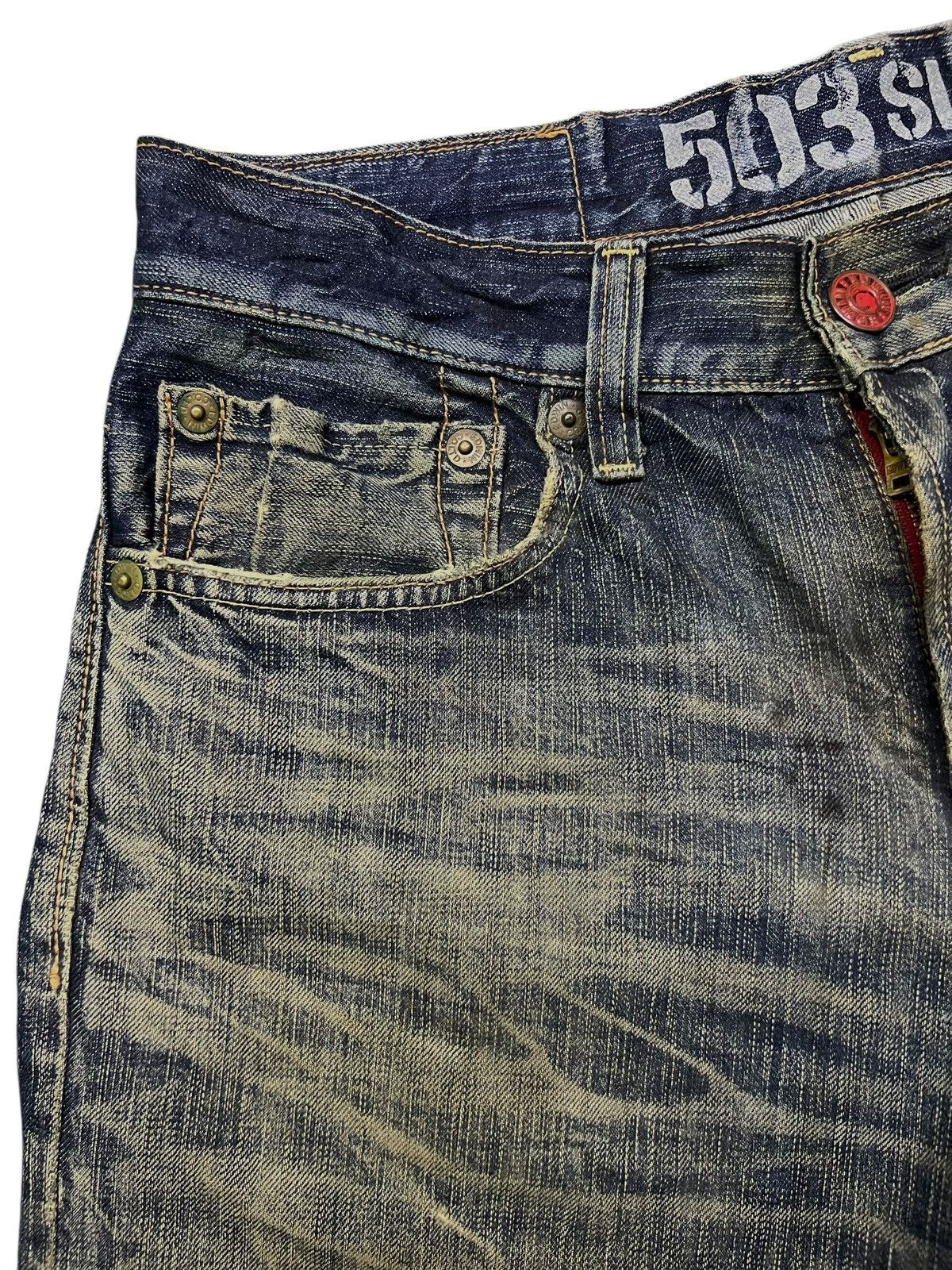 Edwin Vintage Edwin 503 Blue Trip Japan - 💥Rare💥 Crazy Mud Wash Size US 32 / EU 48 - 7 Thumbnail