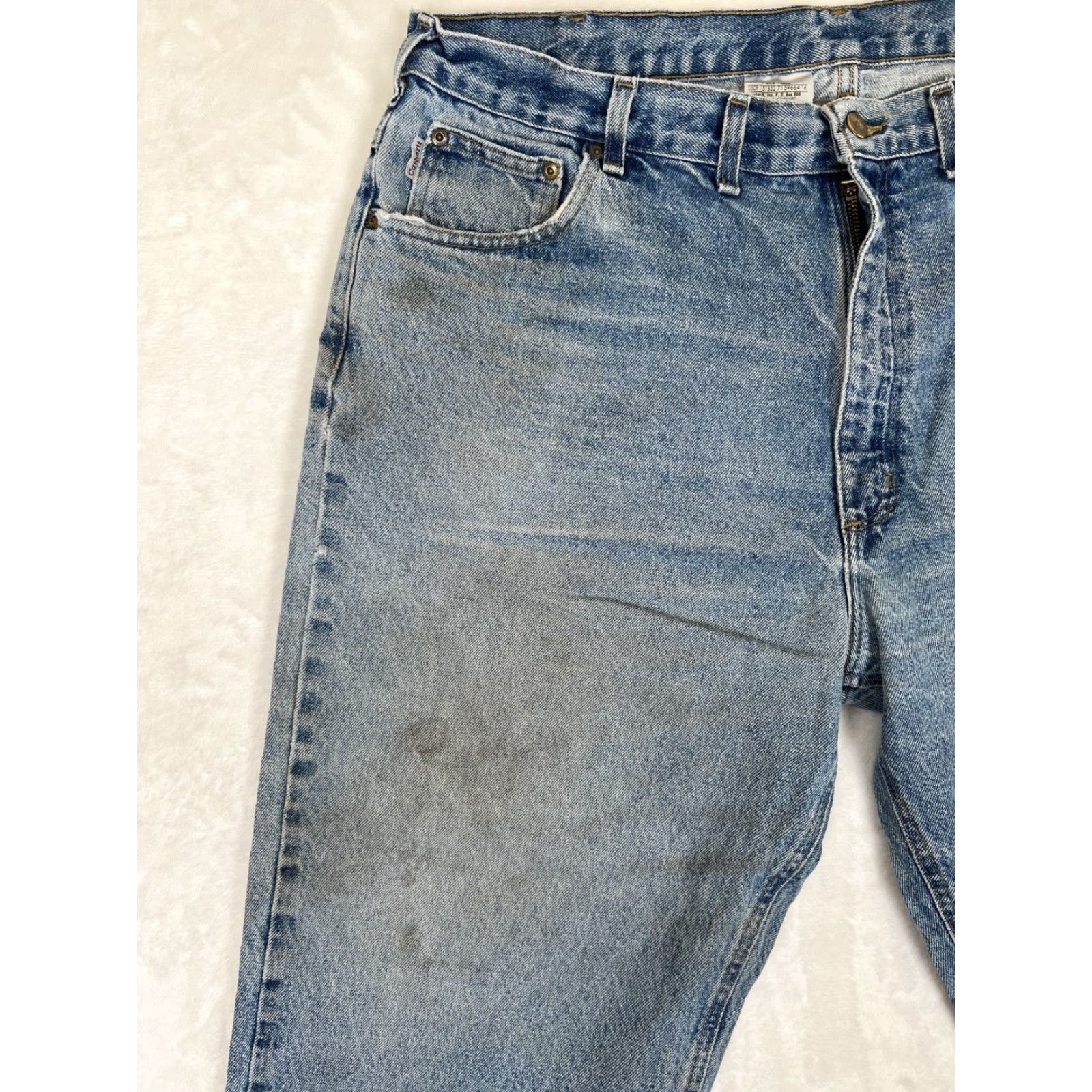 Carhartt VINTAGE Carhartt B160 DST Jeans Mens 42x30 Distressed Denim Leather Tag Workwear Size US 42 / EU 58 - 3 Thumbnail