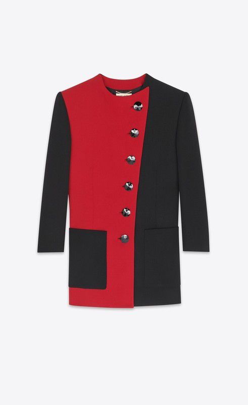 Saint Laurent Paris o1s1wg111224 Woolen Two-Tone Suit Dress in Black/Red Size XL / US 12-14 / IT 48-50 - 1 Thumbnail