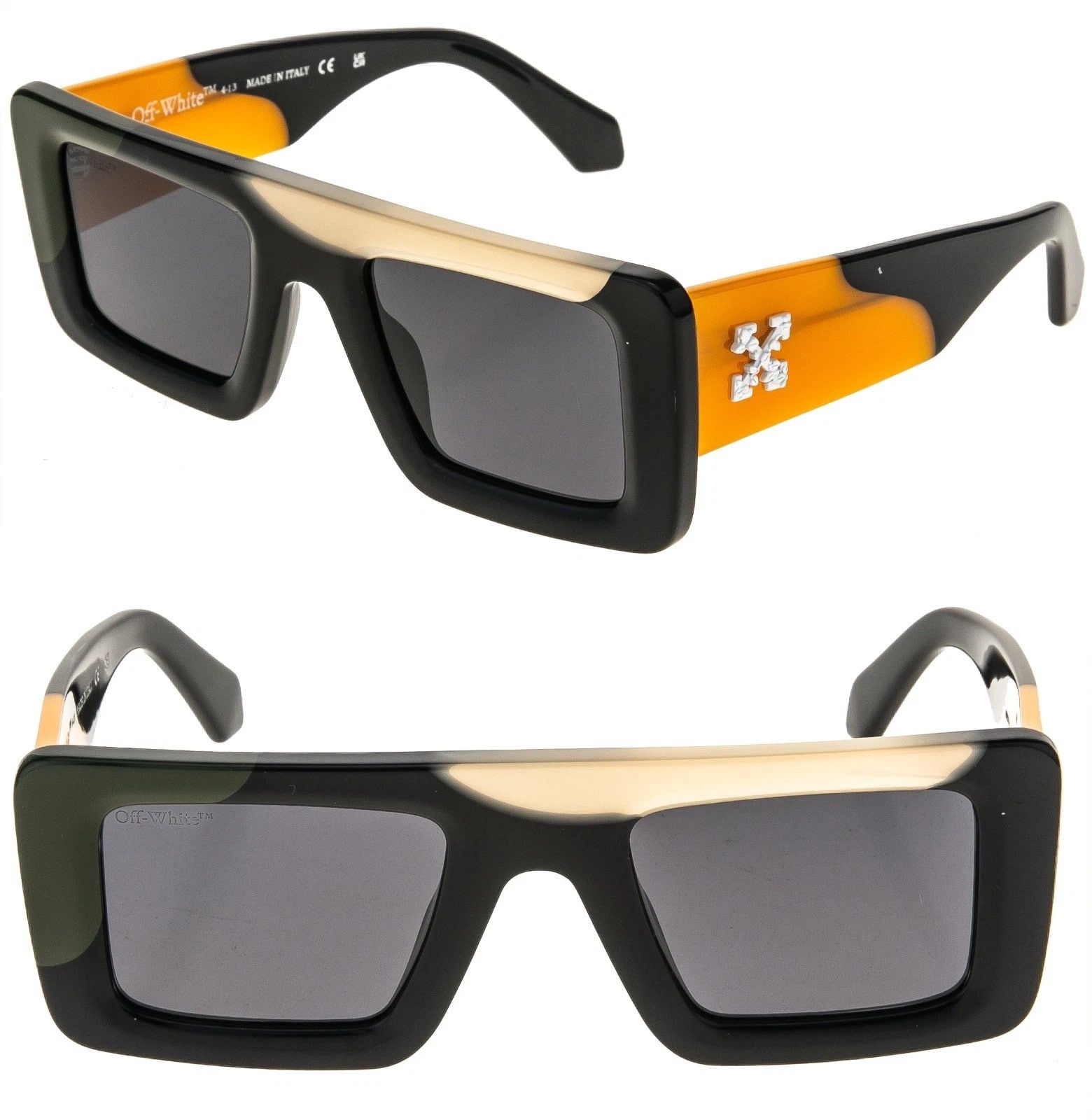 OFF-WHITE 069 OERI069 Black Orange Wave SEATTLE Sunglasses