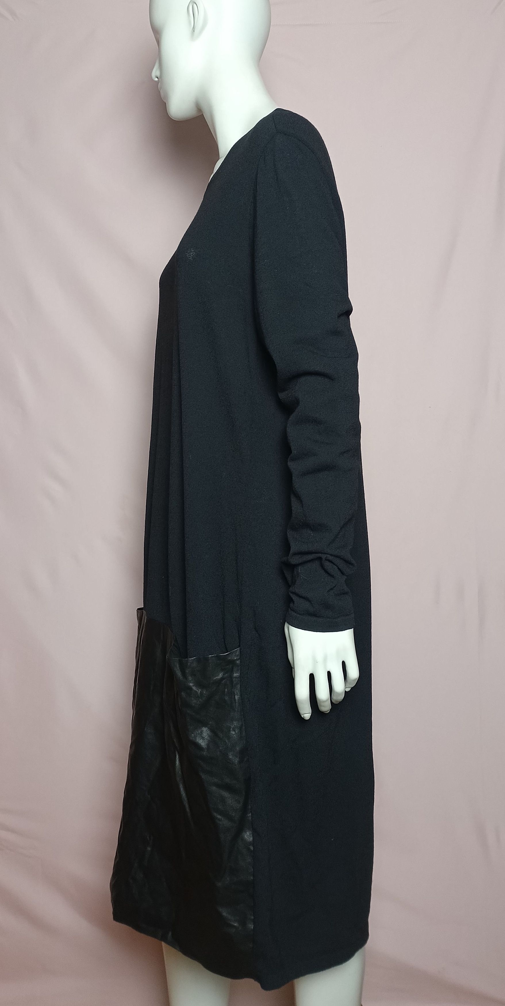 Annette Gortz Annette Gortz Black Wool Dress Leather Detail Size XL Size XL / US 12-14 / IT 48-50 - 2 Thumbnail