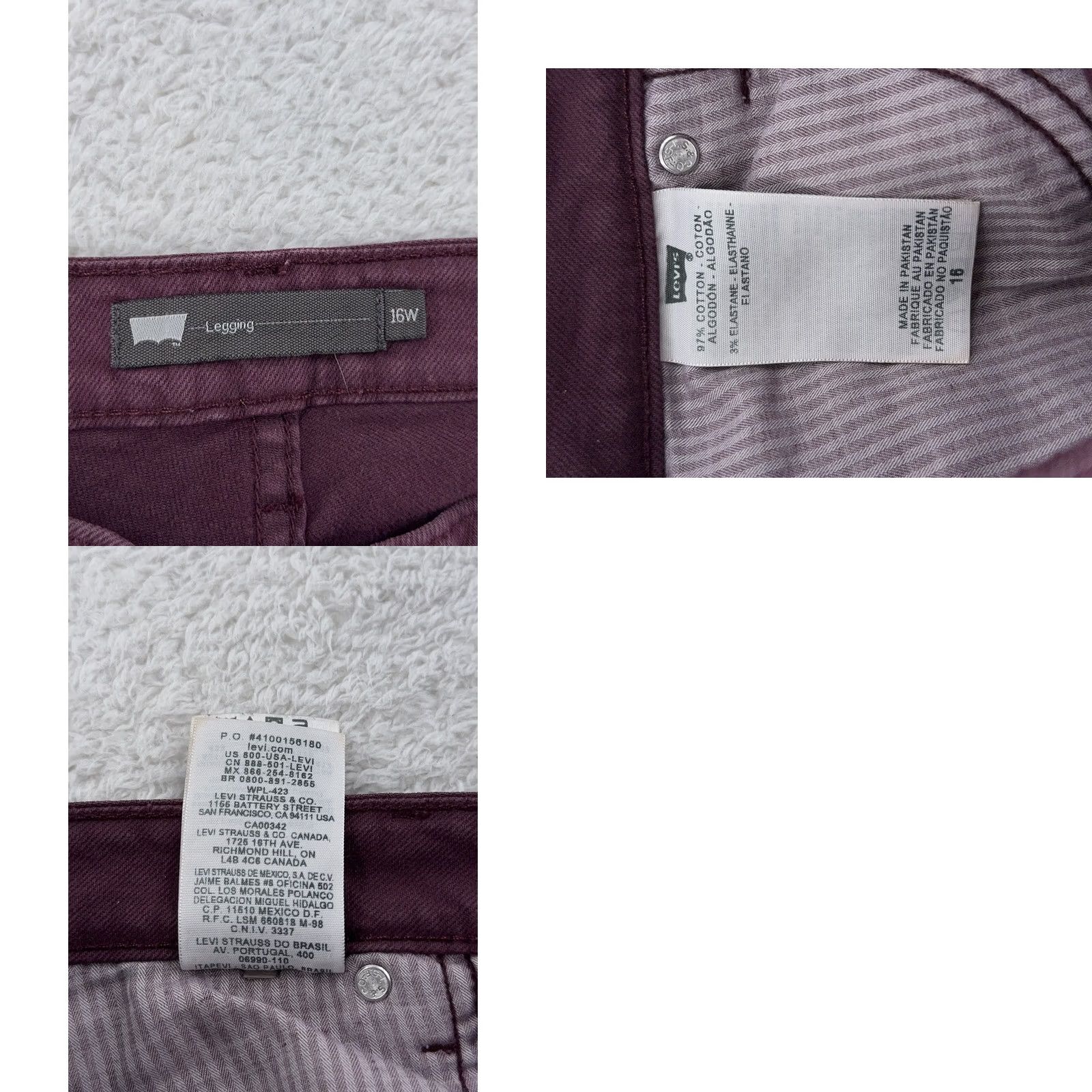 Levi's Levi's Legging Jeans Skinny 16W Purple Denim Mid Rise Pants 34x29 Womens Plus Stretch Cotton Spandex Size 38" / US 16 / IT 52 - 8 Thumbnail