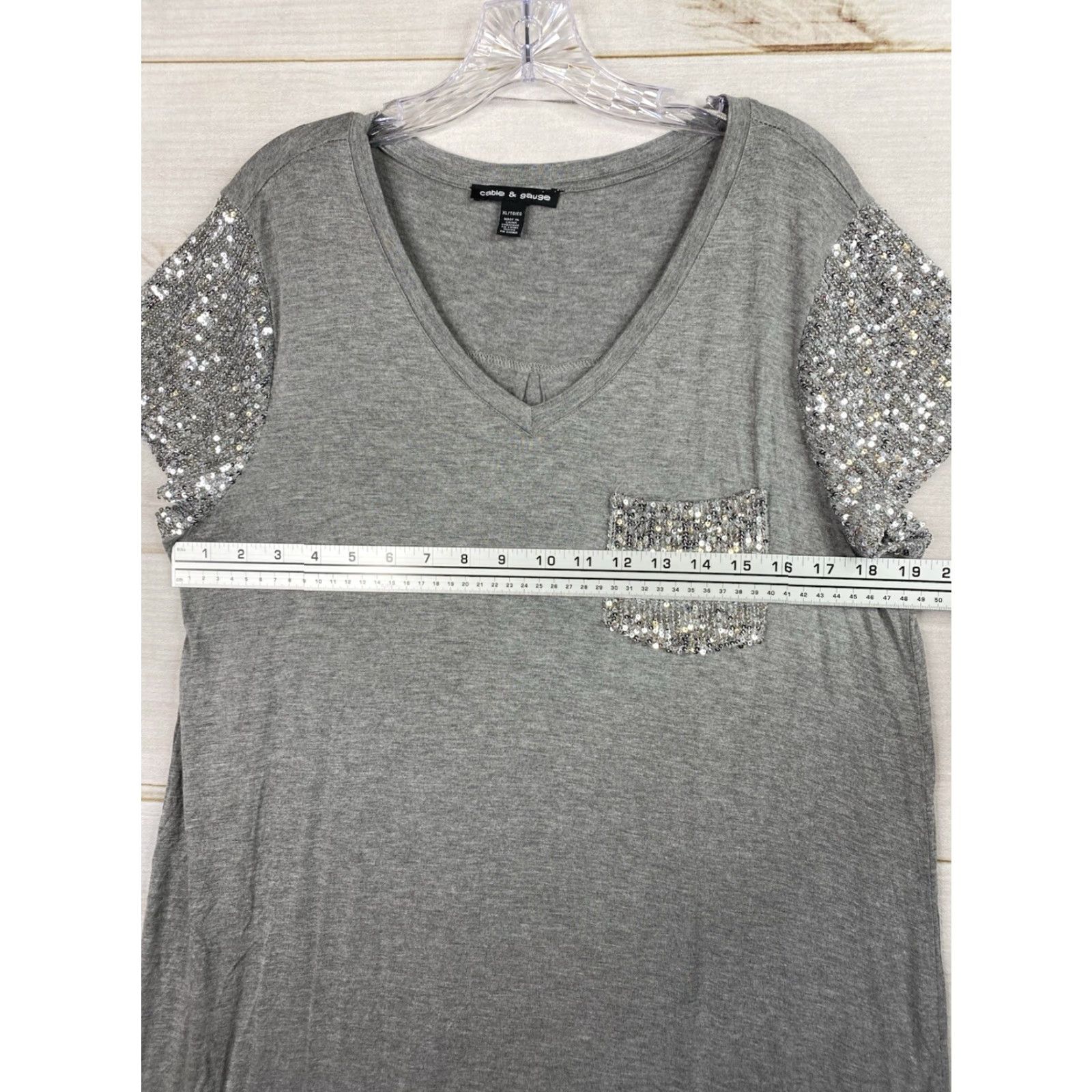 Vintage Cable & Gauge Shirt Dress Womens XL Gray Silver Sequins Pocket Lounge Stretch Size XL / US 12-14 / IT 48-50 - 6 Thumbnail