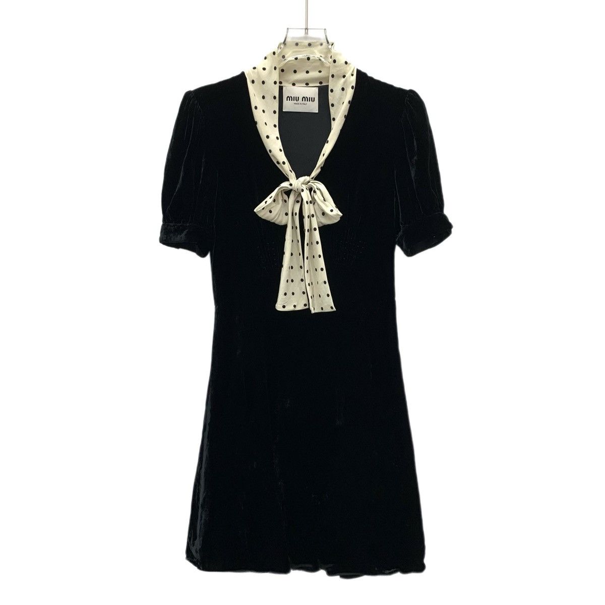 Miu Miu Miu Miu 23 Black Polka Dot Lace-Up Bow Short Sleeve Dress Size XS / US 0-2 / IT 36-38 - 1 Thumbnail