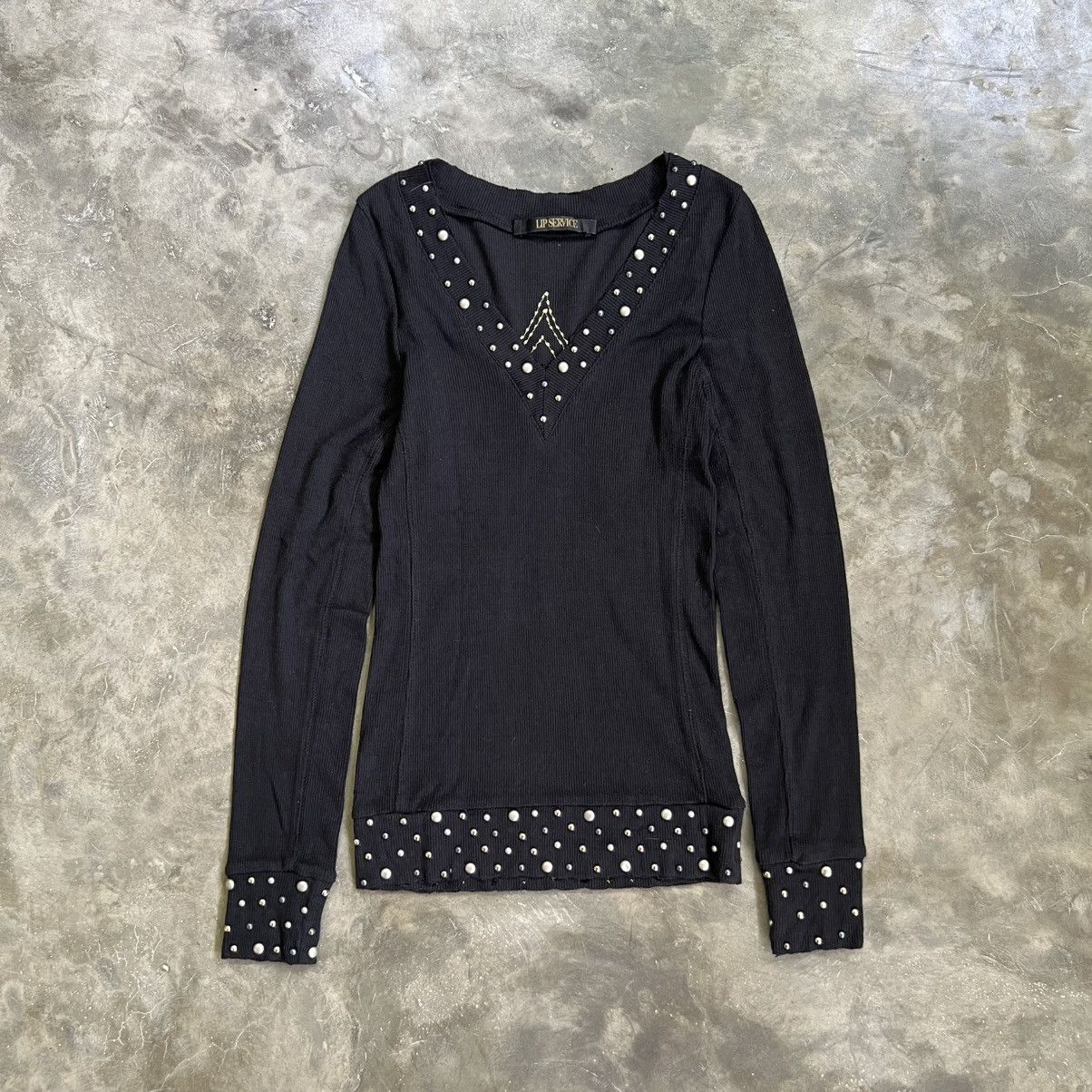 Lip Service 2000’s Lip Service Ribbed Studed Long Sleeve Shirt Size S / US 4 / IT 40 - 2 Thumbnail