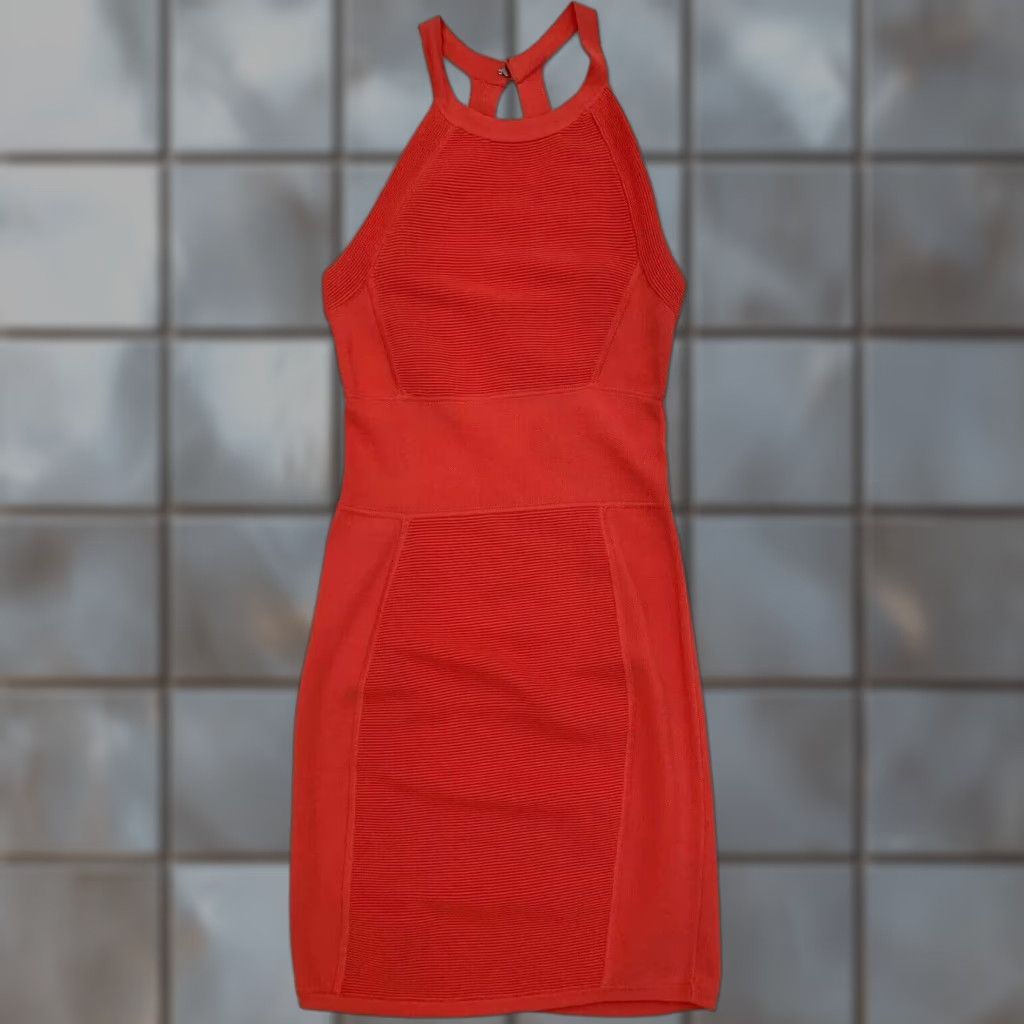 VINTAGE Parker Women's Apricot Bodycon Mini Dress Cocktail Party Size Large  Stretch Womens