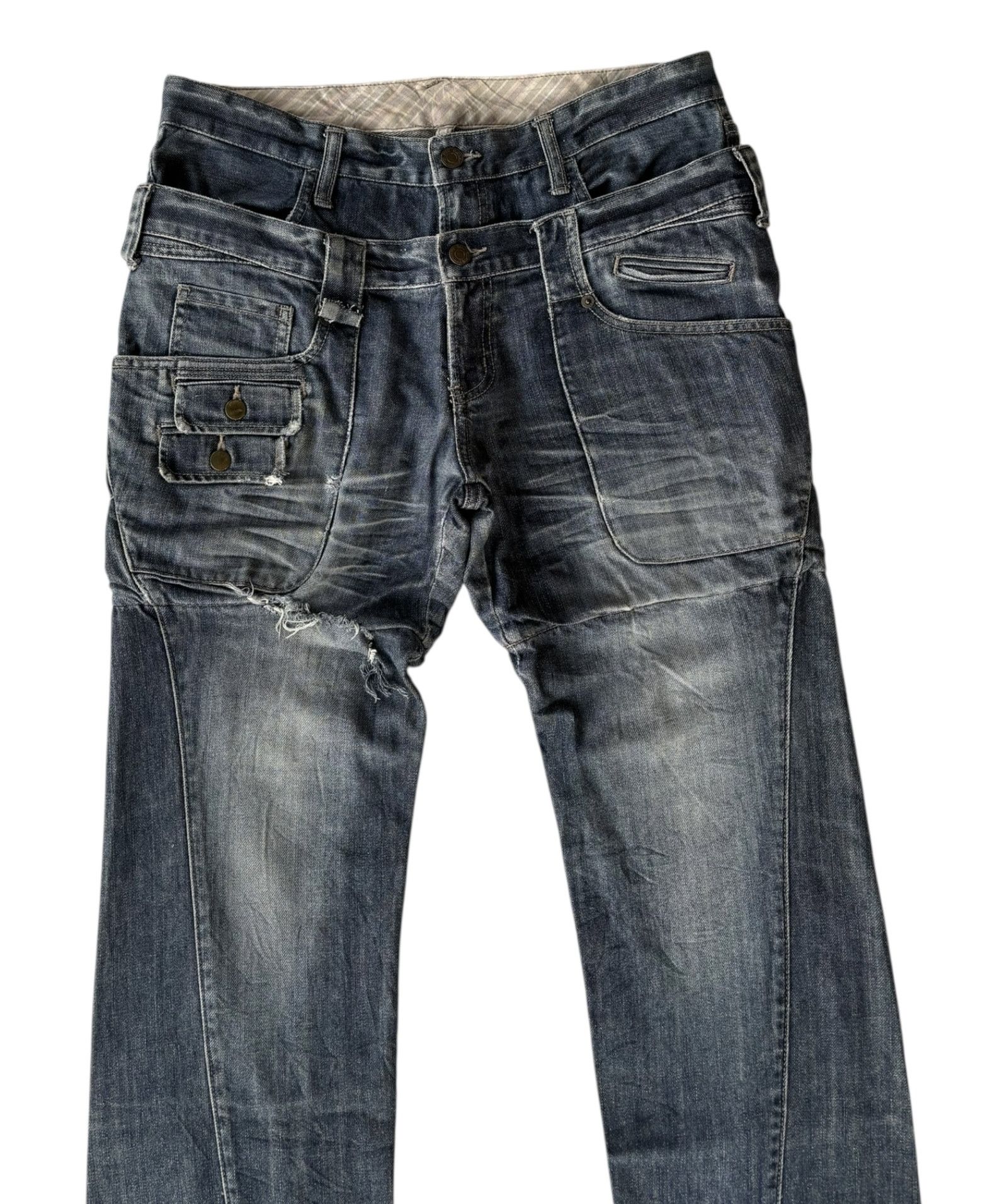 If Six Was Nine PPFM Double Waist Distressed Denim Jean Size US 33 - 8 Thumbnail