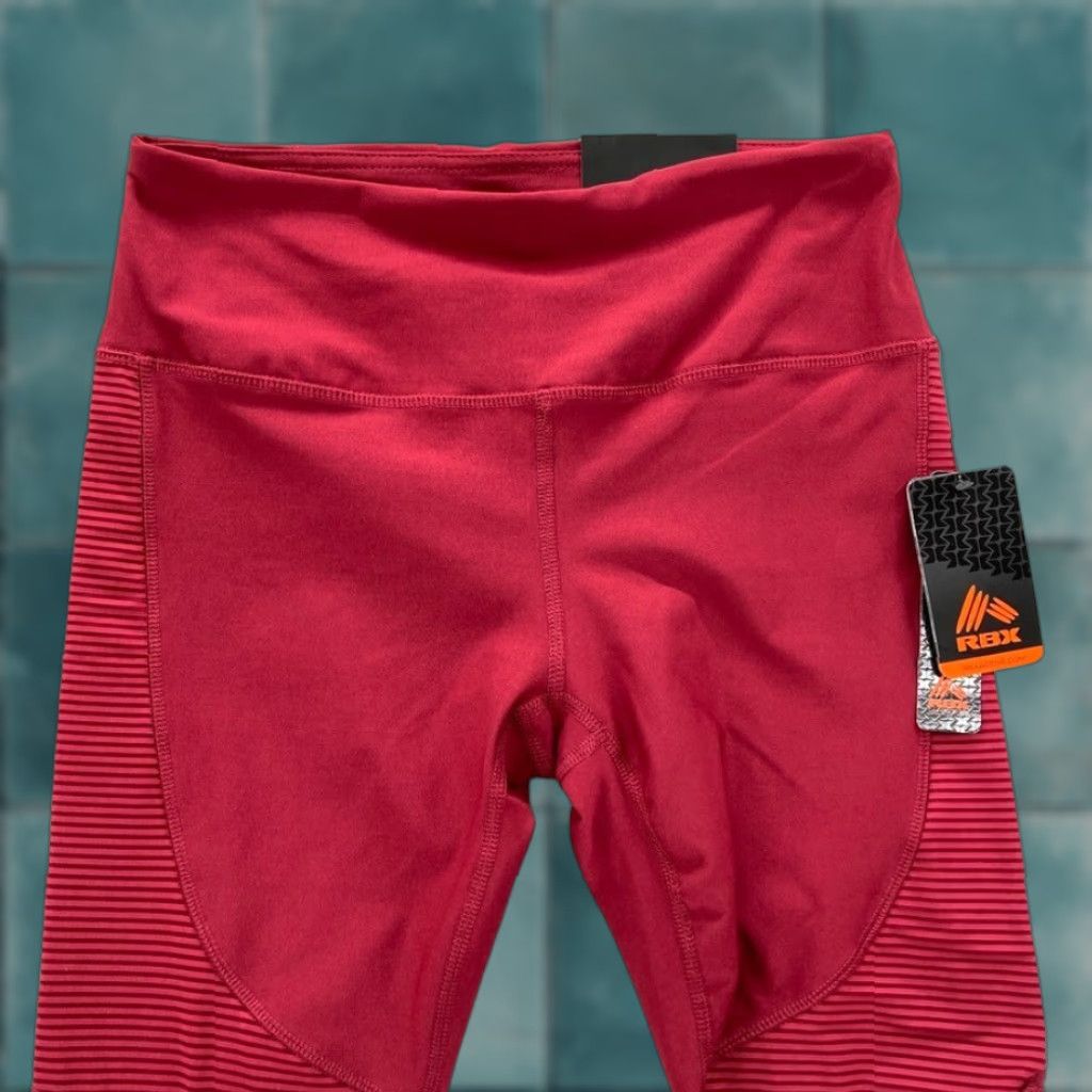 Vintage RBX Active Leggings Women's Medium Red Stretch Fabric Moisture Wicking Pull On Fabric Polyester Spandex Ankle Leggings Size 32" / US 10 / IT 46 - 1 Thumbnail