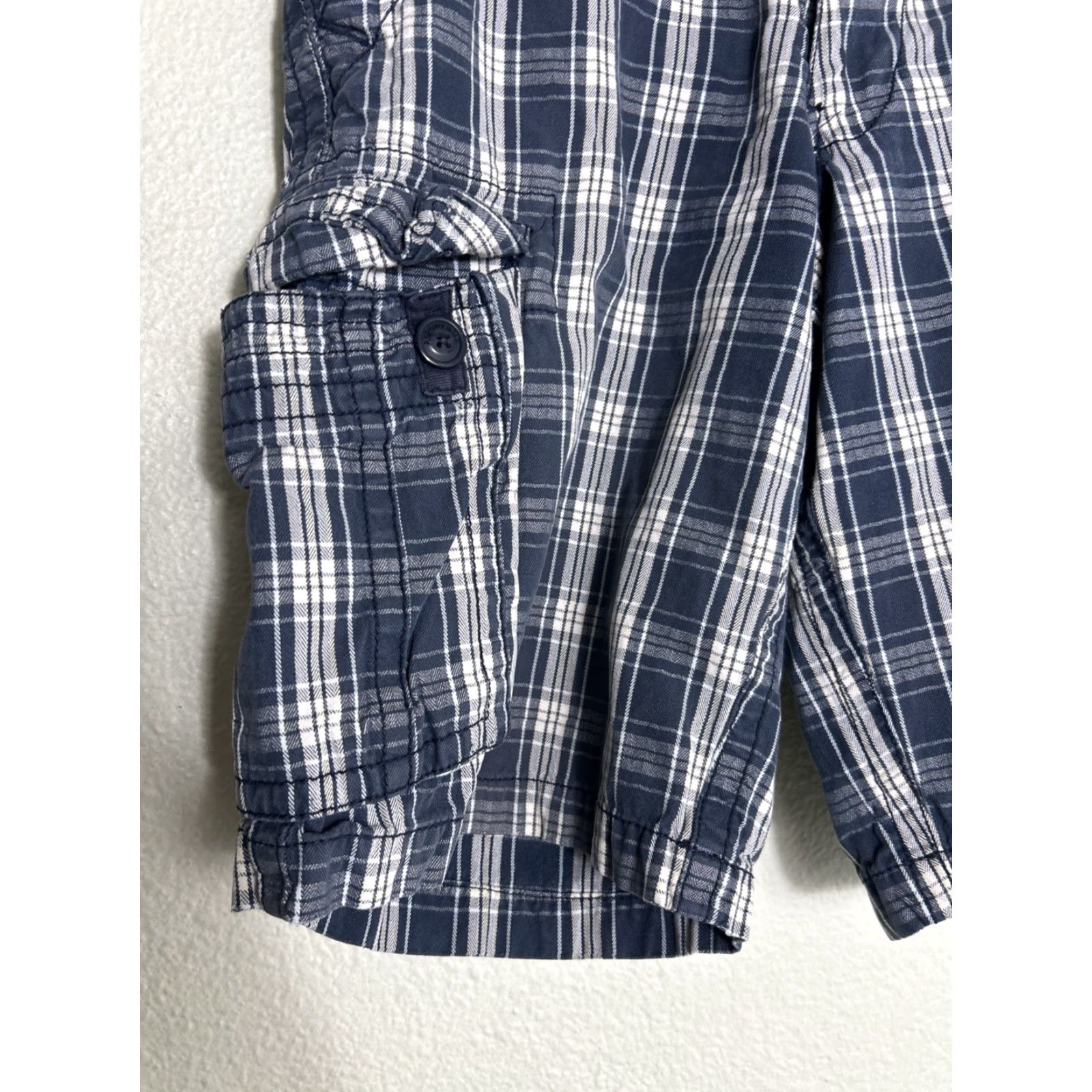 Vintage Aéropostale Cargo Shorts Men 29x12 Cotton Blue Plaid Drawstring Size US 29 - 2 Thumbnail