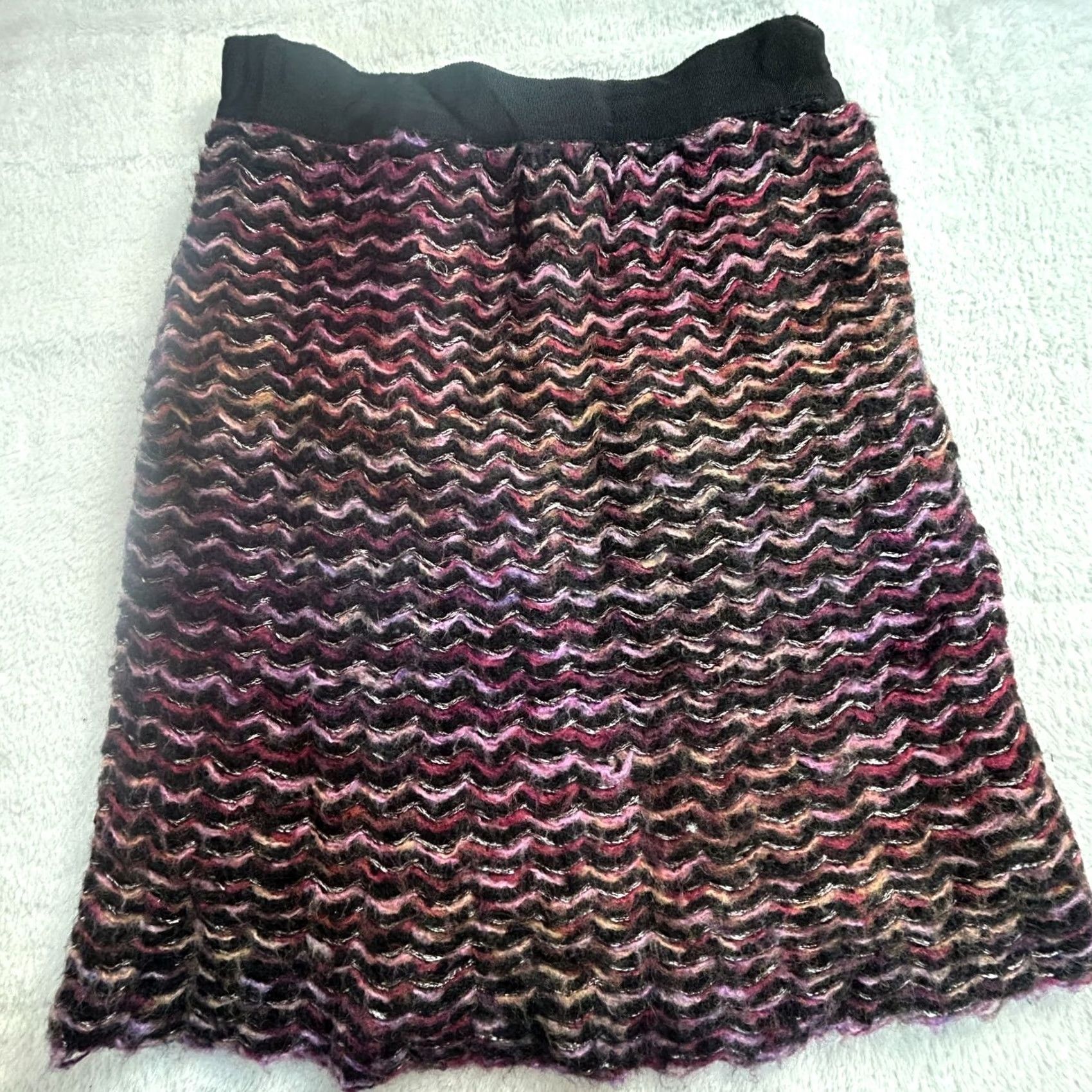 Anthropologie Knitted & Knotted Anthropologie Violet Vibrations Skirt, Size 4, Lined, A-Line, Short, Bohemian, Purple/Black, Wool Knit Size S / US 4 / IT 40 - 2 Thumbnail