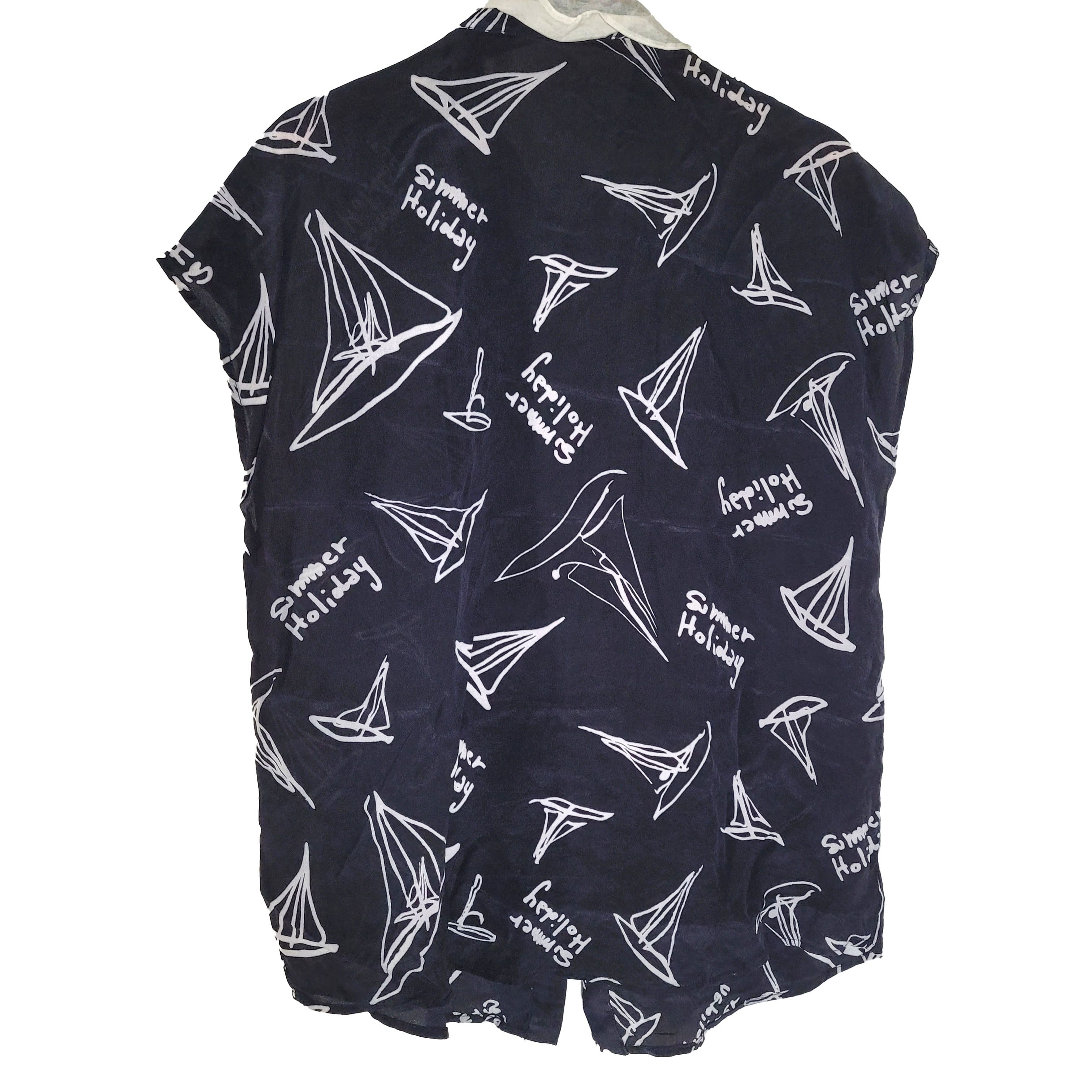 Other Women's 100% Silk M Short Sleeve Button up Top Shirt SDB593 Size M / US 6-8 / IT 42-44 - 2 Thumbnail
