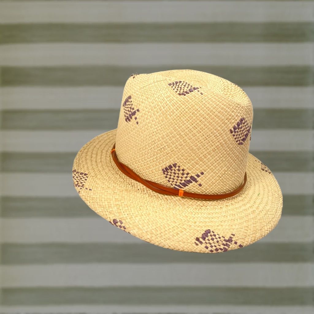 Brooks Brothers VINTAGE Brooks Brothers Panama Fedora Straw Hat Mens S/M Beige Fish Print Western Cowboy Size ONE SIZE - 1 Thumbnail