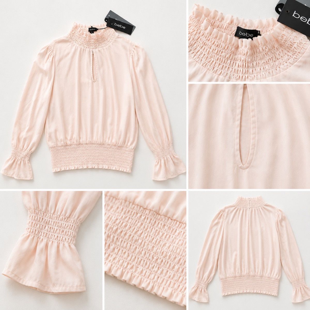 Bebe bebe Blush Pink Blouse High Neck Keyhole Detail-L Size M / US 6-8 / IT 42-44 - 3 Thumbnail