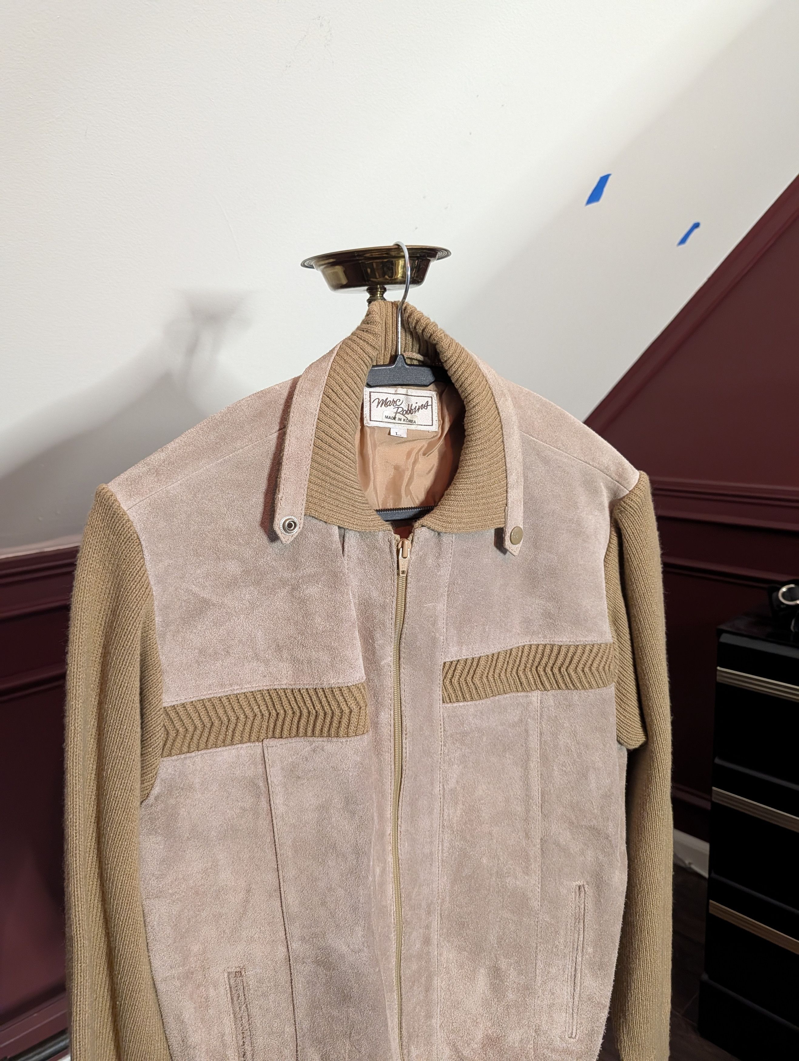 Other MARC ROBBINS vtg suede leather knit insert bomber jacket Size US L / EU 52-54 / 3 - 2 Thumbnail