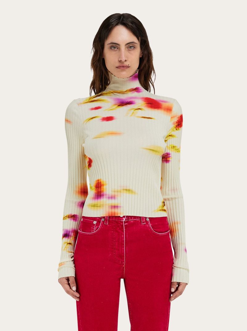 Salvatore Ferragamo o1s1rm0526 Blossom Print Mockneck Sweater in Multicolor Size S / US 4 / IT 40 - 2 Thumbnail