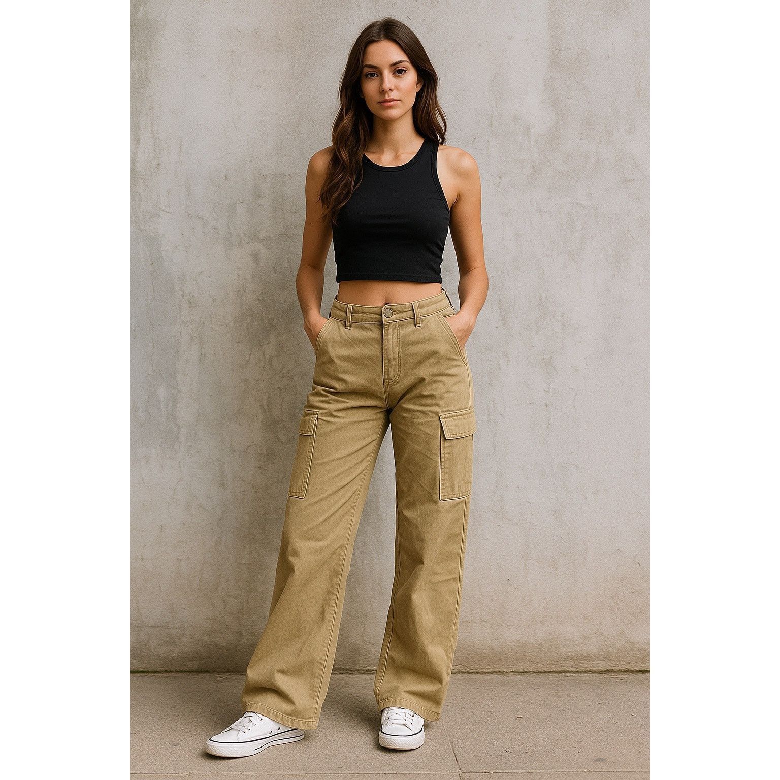 Shein Y2K Utility Cargo Pants Khaki Wide Leg SHEIN Women’s Small Size 24" / US 00 / IT 34 - 1 Thumbnail
