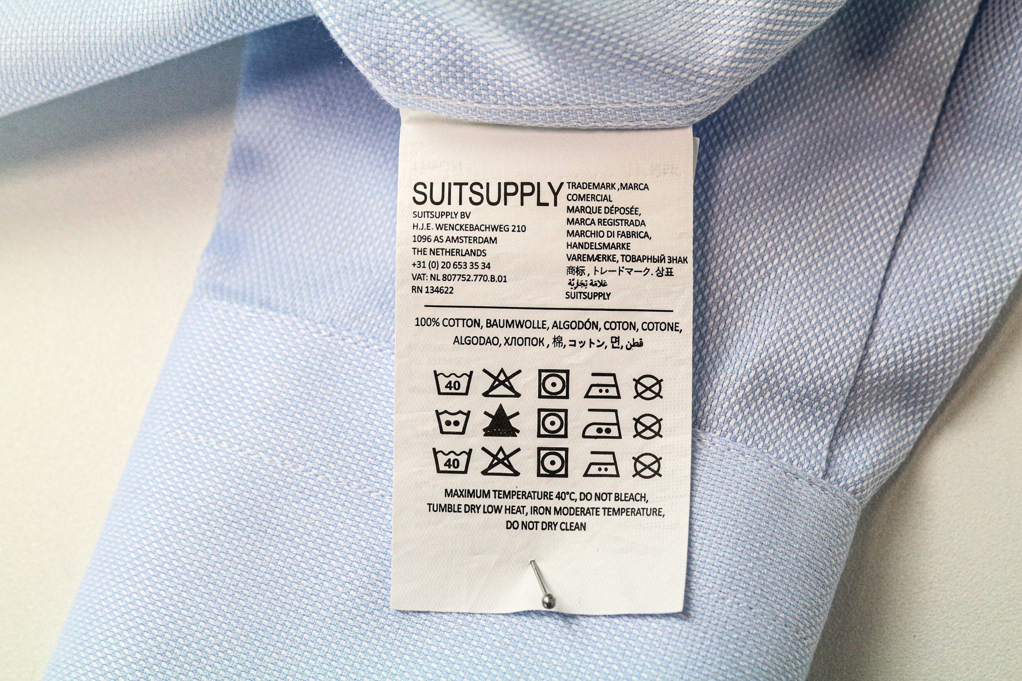 Suitsupply 39L/15 1/2L Slim Blue Cotton Cutaway Shirt 77031 Size 38R - 6 Thumbnail