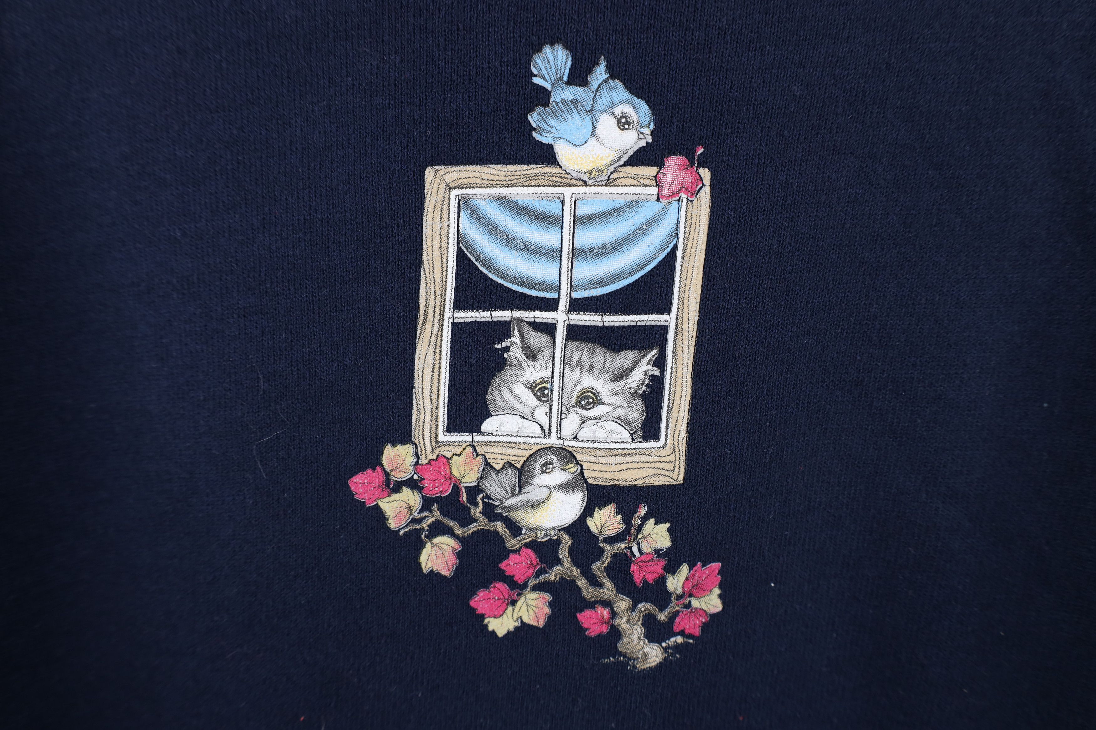 Vintage Vintage 90s Streetwear Kitten Bird Cat Lady Sweatshirt USA Size L / US 10 / IT 46 - 11 Thumbnail