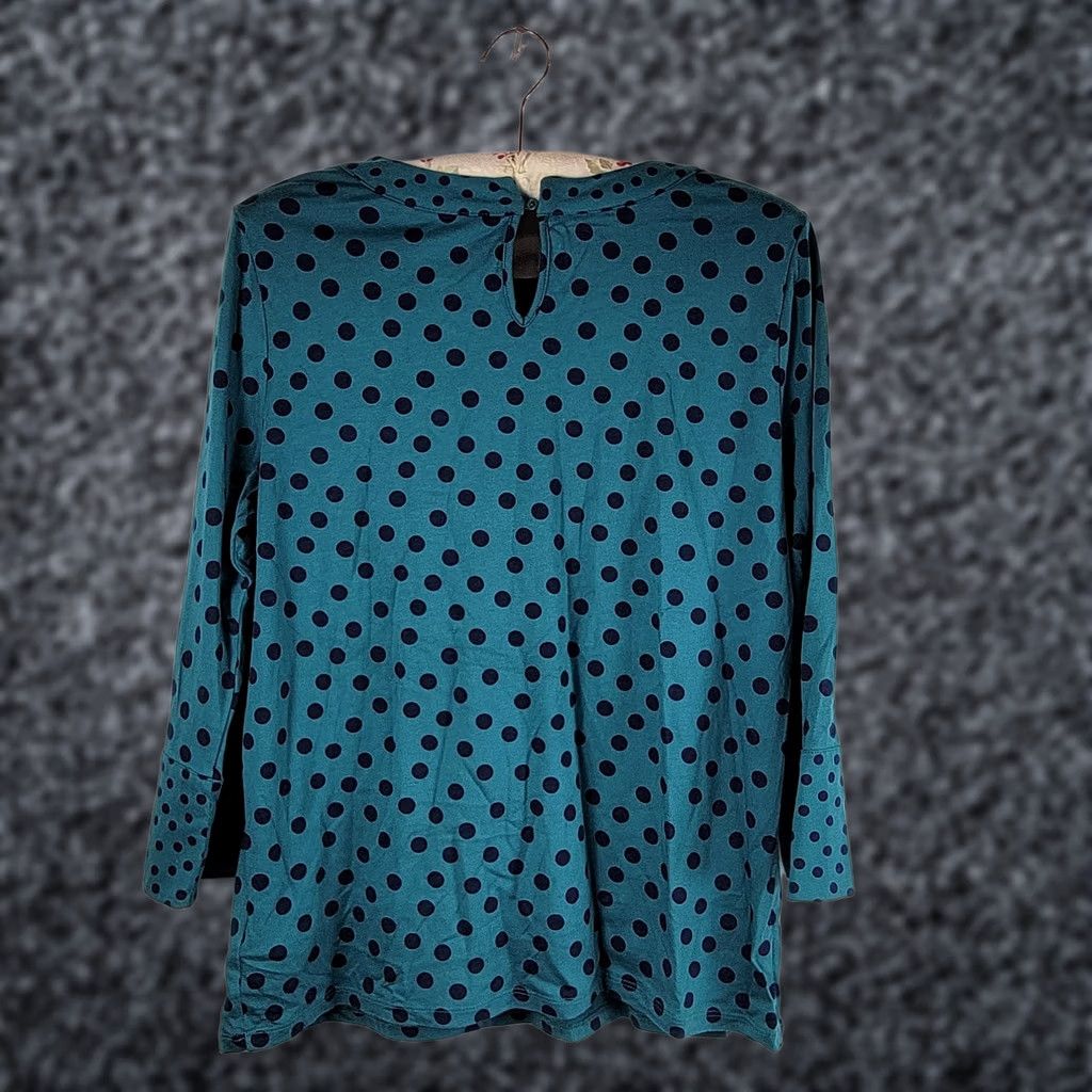Boden Boden Blouse Top 10 Teal Blue Polka Dots Knit 3/4 Sleeve Round Neck Womens Shirt Size L / US 10 / IT 46 - 1 Thumbnail